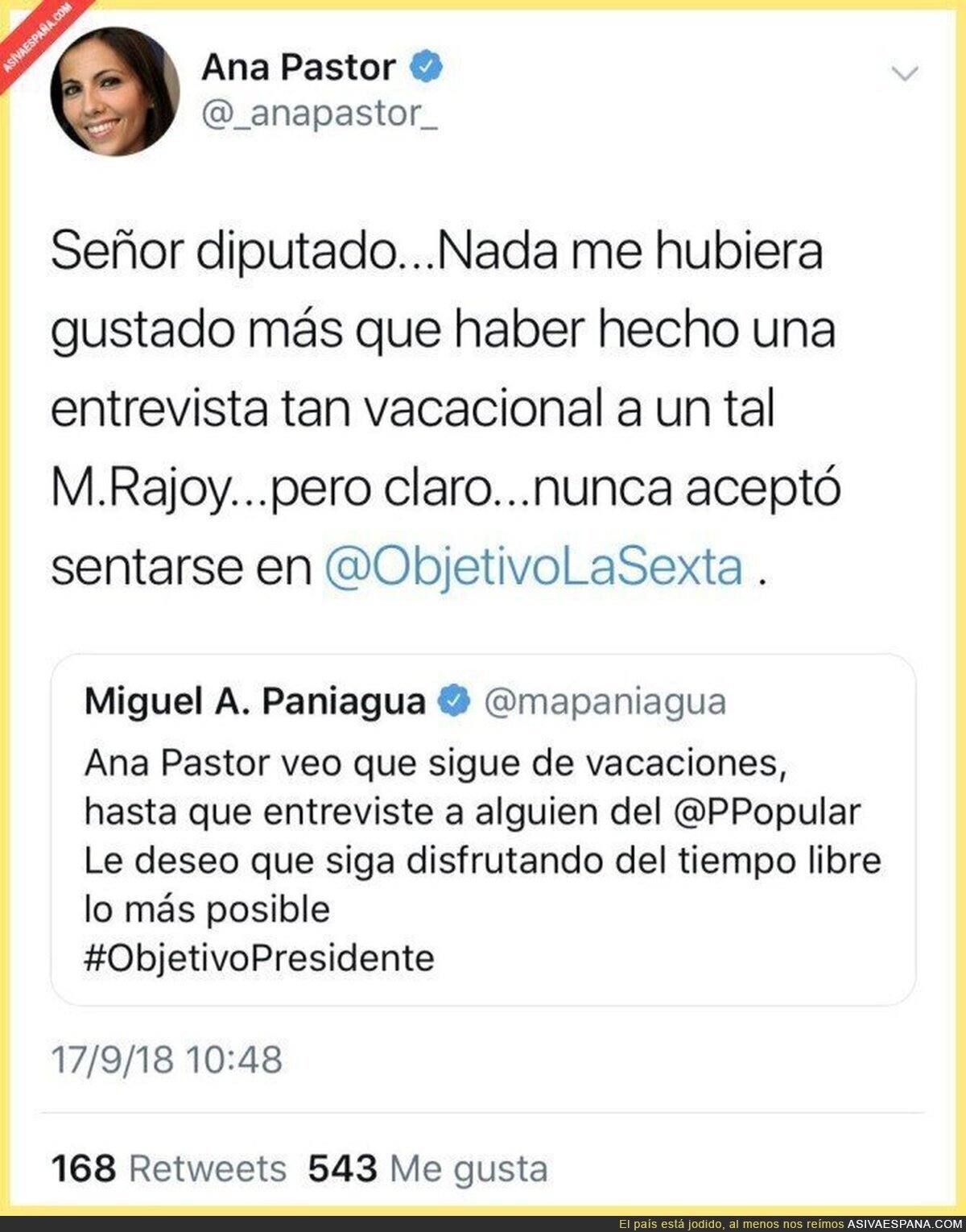 La gran respuesta de Ana Pastor a este diputado del Partido Popular por su entrevista a Pedro Sánchez