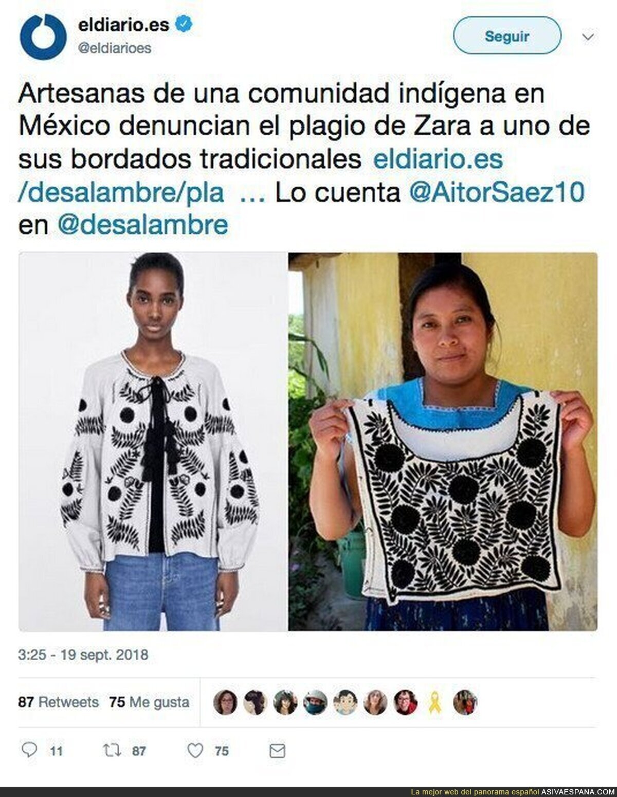 Han pillado a Zara plagiando a un grupo de artesanas indígenas de México con una camiseta exactamente igual