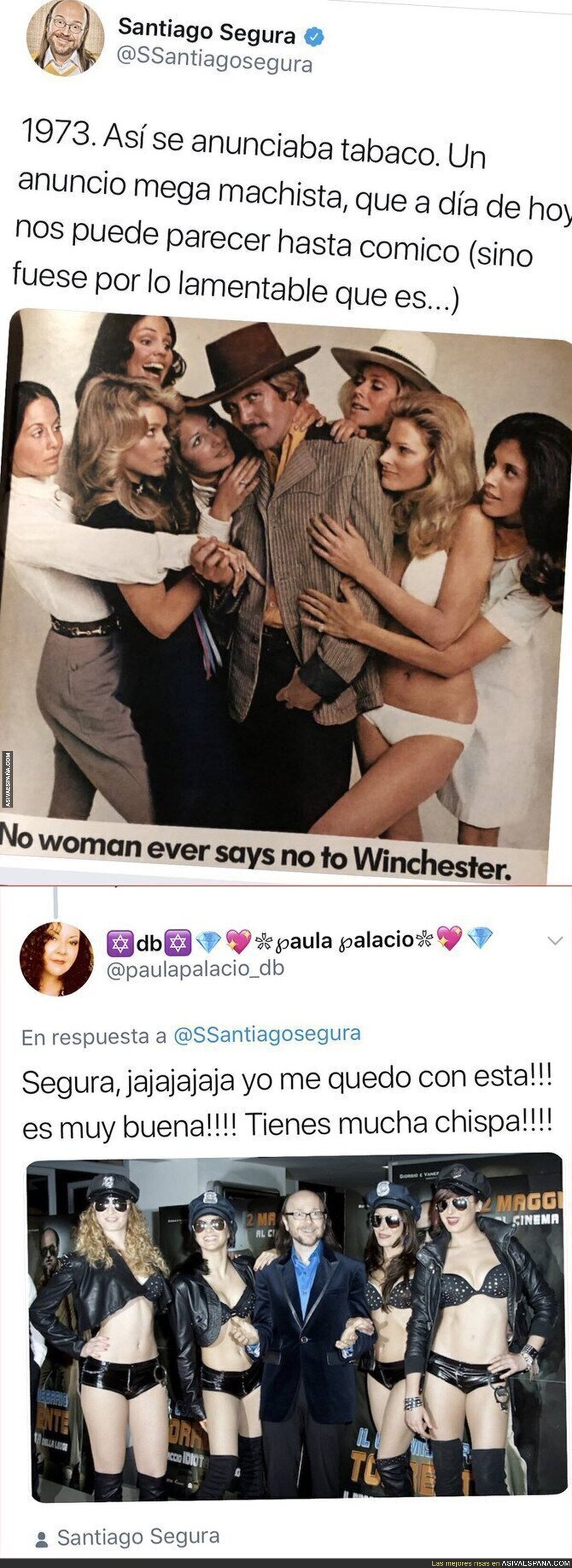 Santiago Segura se queja de los anuncios machistas para anunciar tabaco en los años '70 y recibe una respuesta que le deja por los suelos