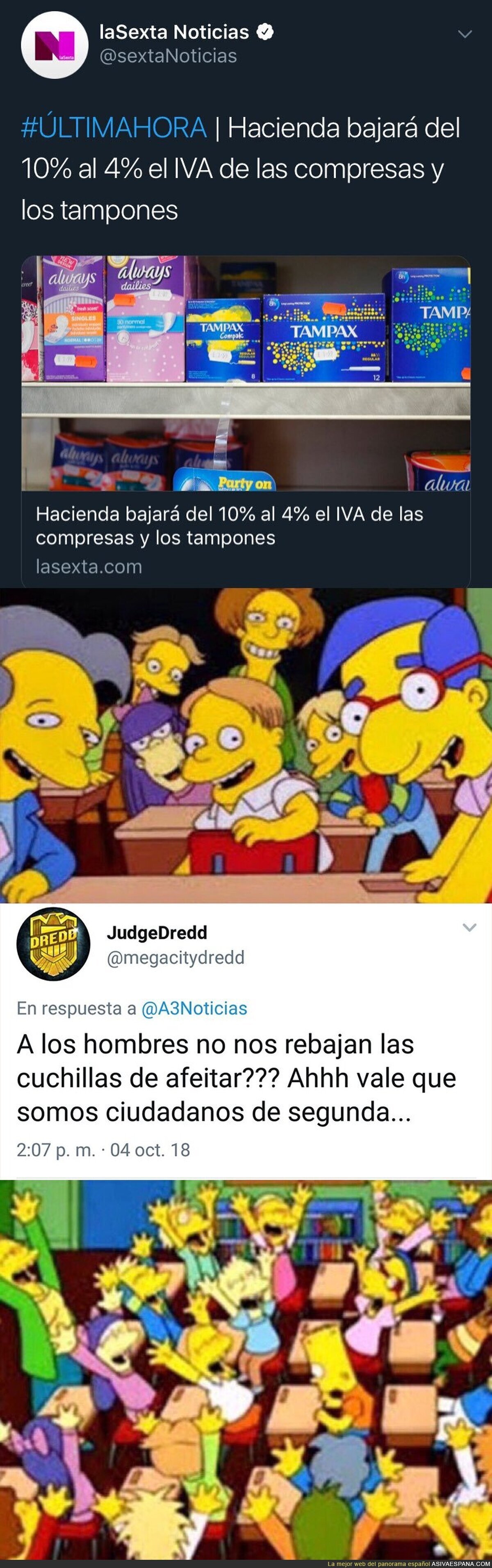 Anuncian la bajada del IVA de compresas y tampones del 10% al 4% y no tarda en saltar el típico machito de turno