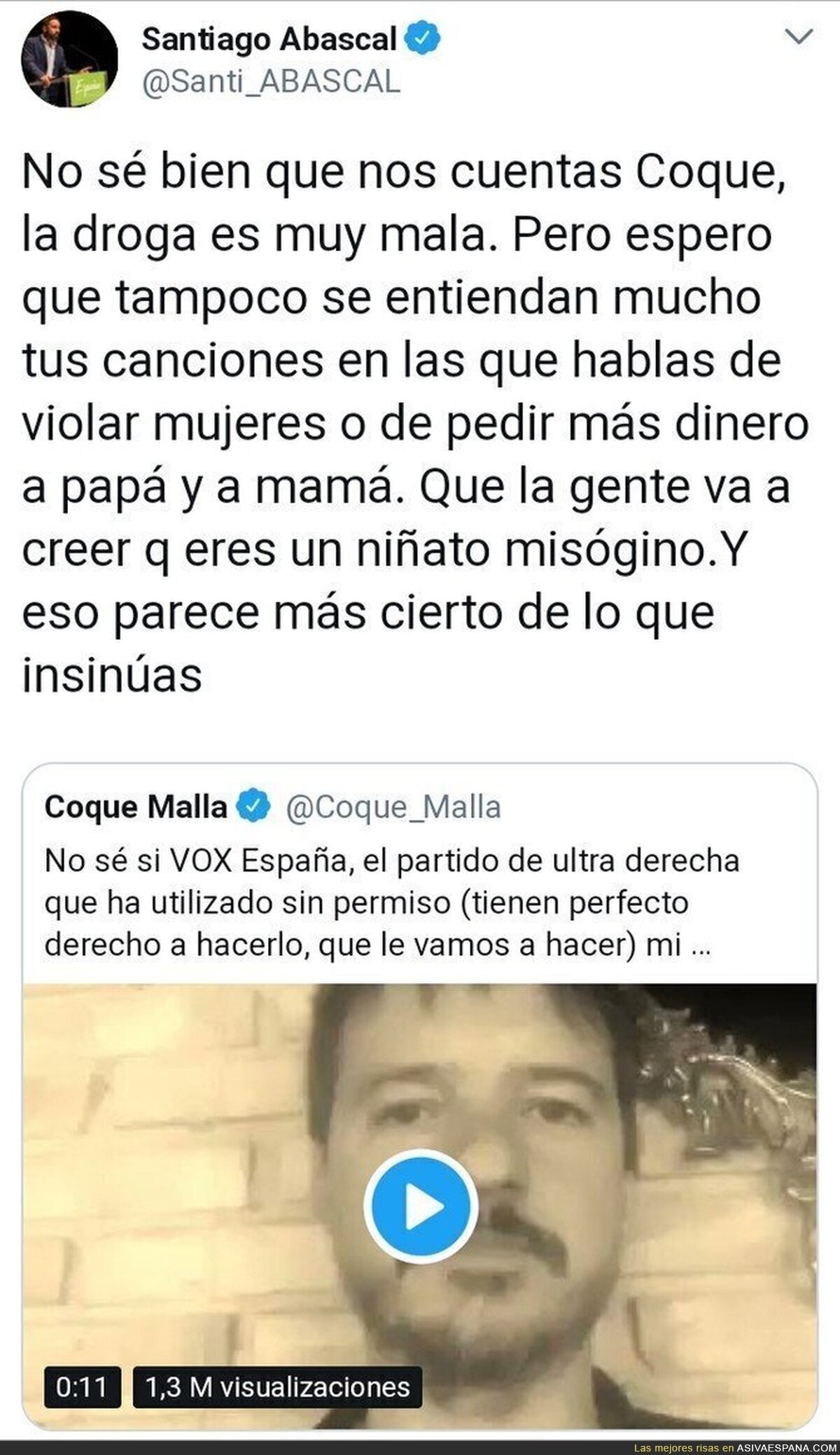 Gran respuesta de Santiago Abascal a Coque Malla al recordarle la letra de sus canciones