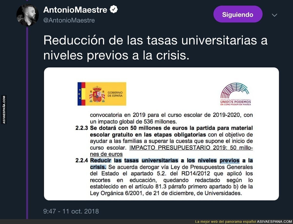 PSOE y Podemos se unen para rebajar las tasas universitarias