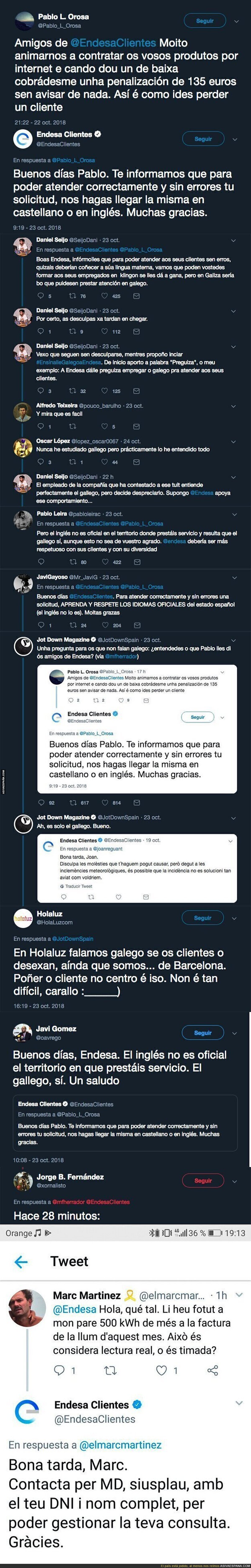 Gran polémica por este desplante de Endesa a uno de sus clientes por hacerle llegar una consulta en gallego