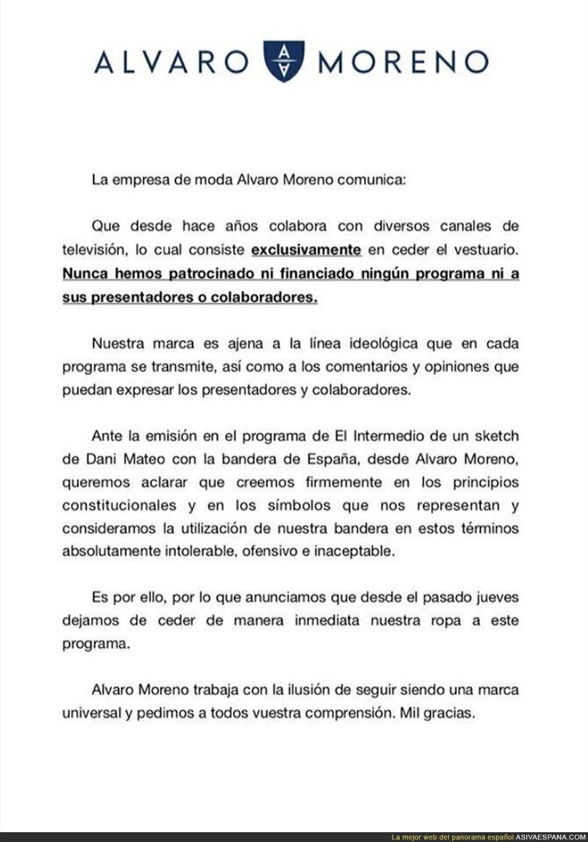 "Alvaro Moreno", otra empresa que deja de apoyar a "El Intermedio"