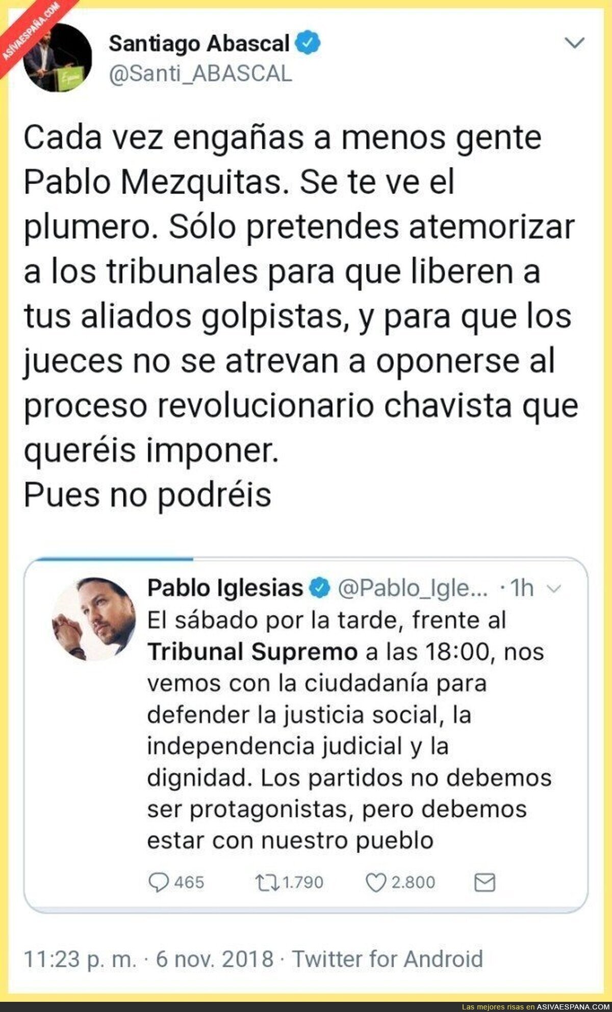 Santiago Abascal responde a Pablo Iglesias