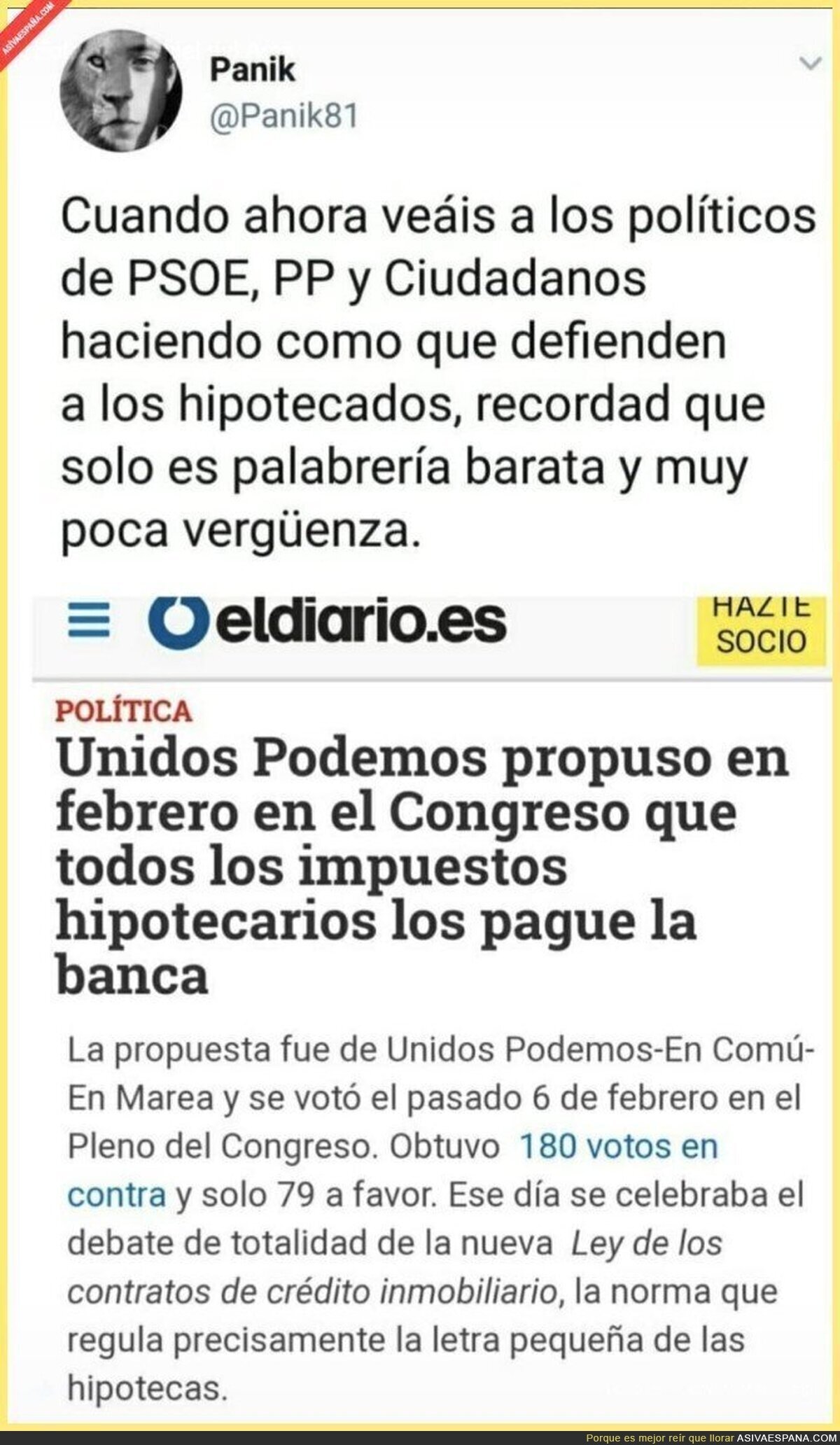 La derecha sigue con las Fake News acusando a Podemos de subir a los clientes los impuestos hipotecarios...