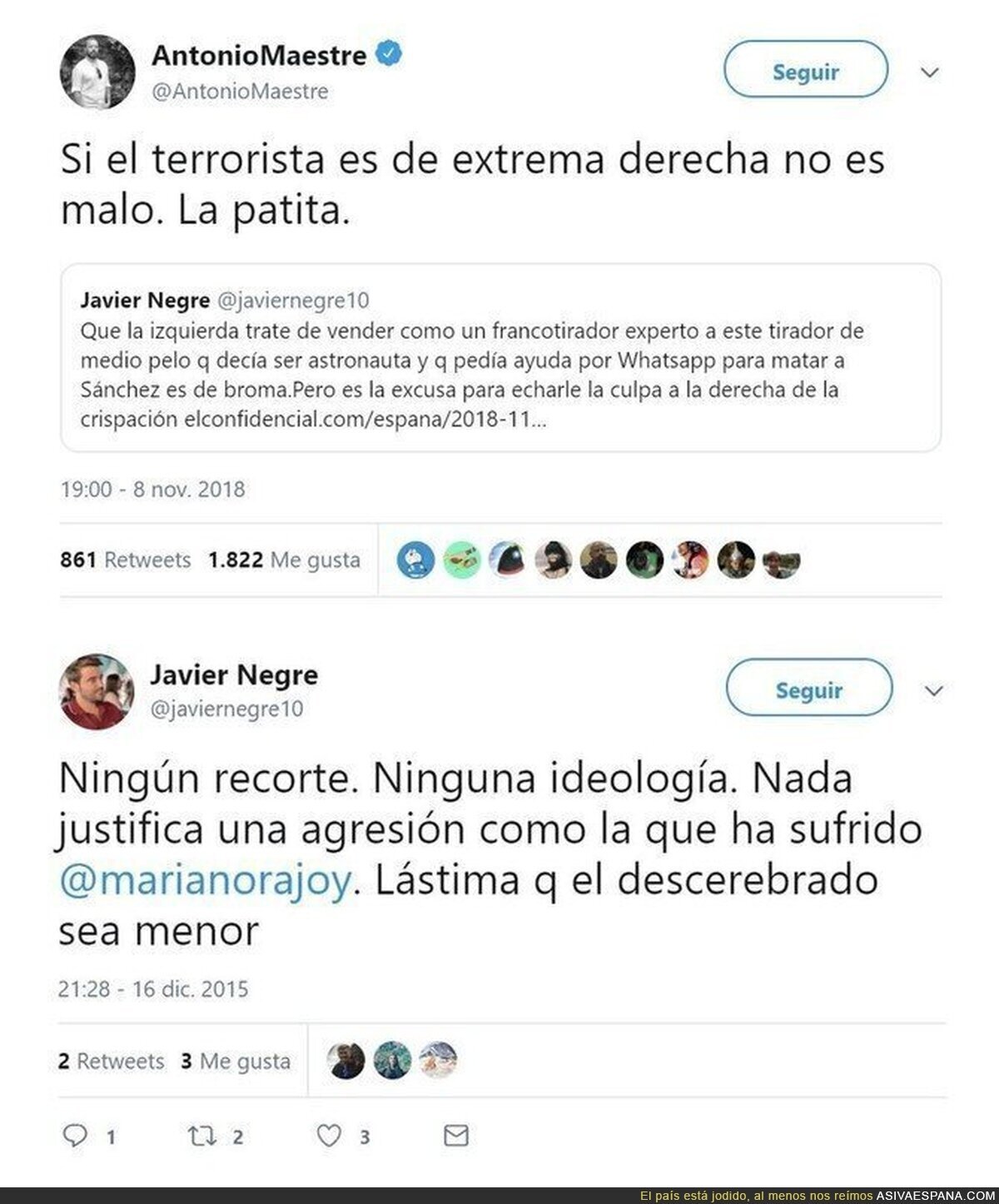 Javier Negre blanqueando al francotirador de Terrasa vs su indignación cuando hostiaron a Rajoy