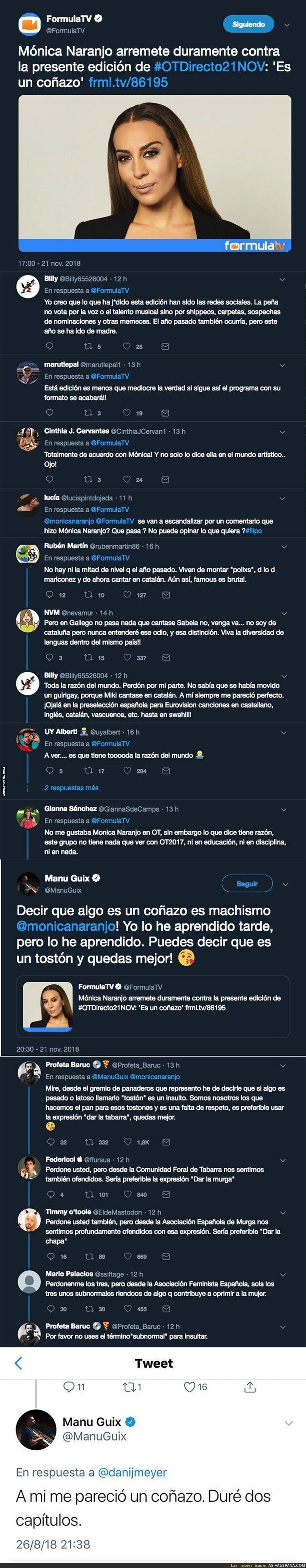 Mónica Naranjo salta a criticar a Operación Triunfo y Manu Guix sale a responder sin mucha suerte