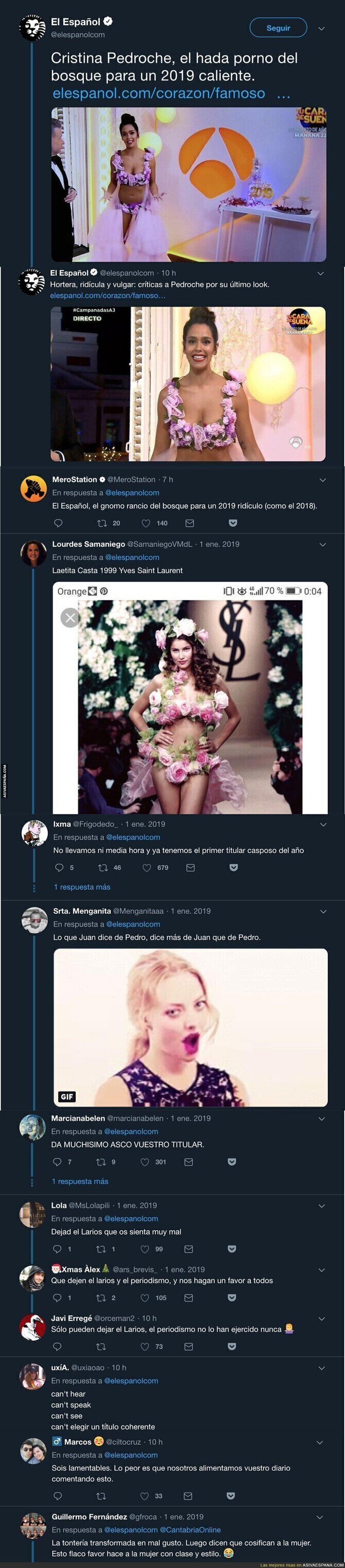 El repugnante titular de 'El Español' sobre el vestido de Cristina Pedroche en Nochevieja