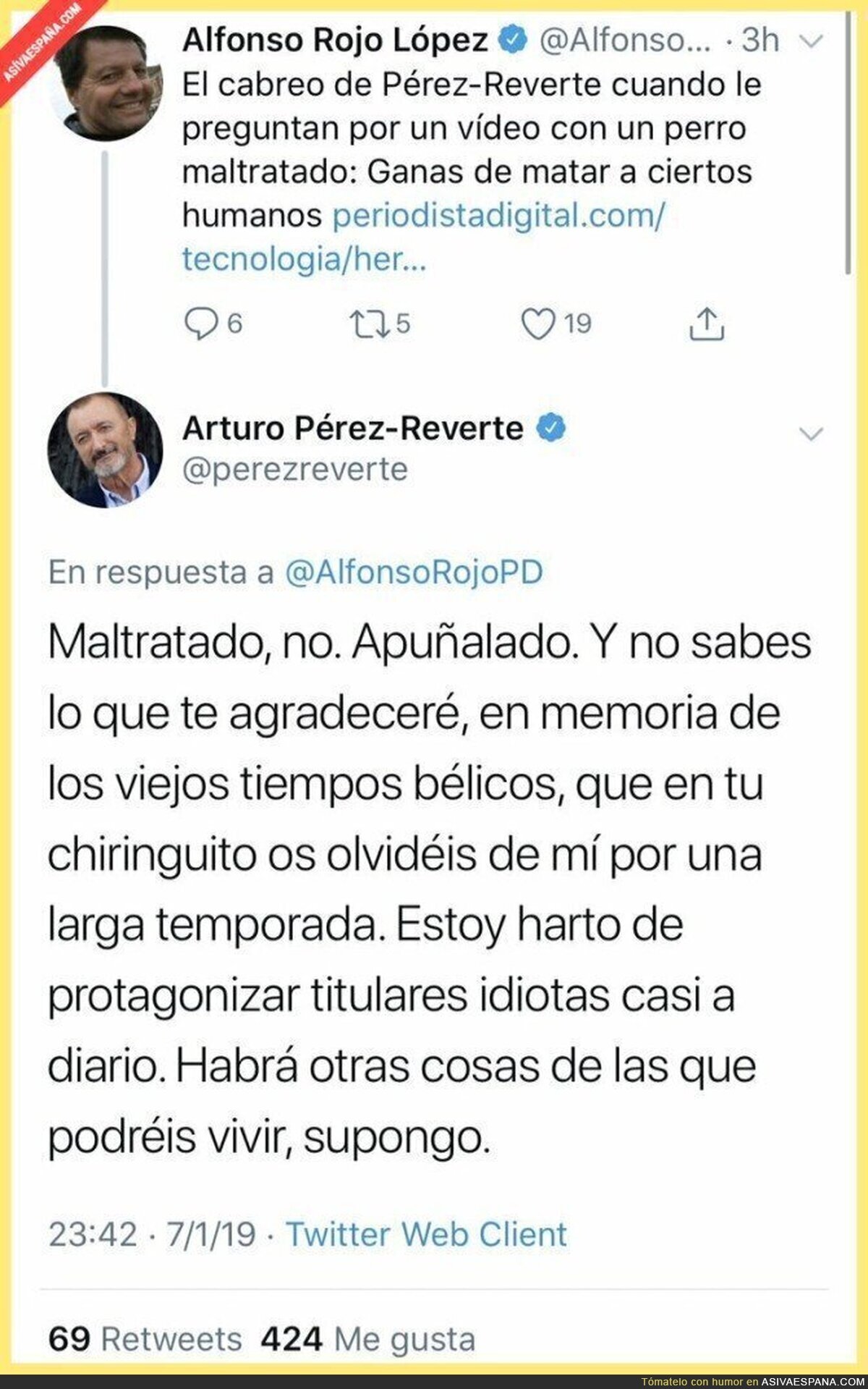 Arturo Pérez-Reverte se cabrea contra Alfonso Rojo