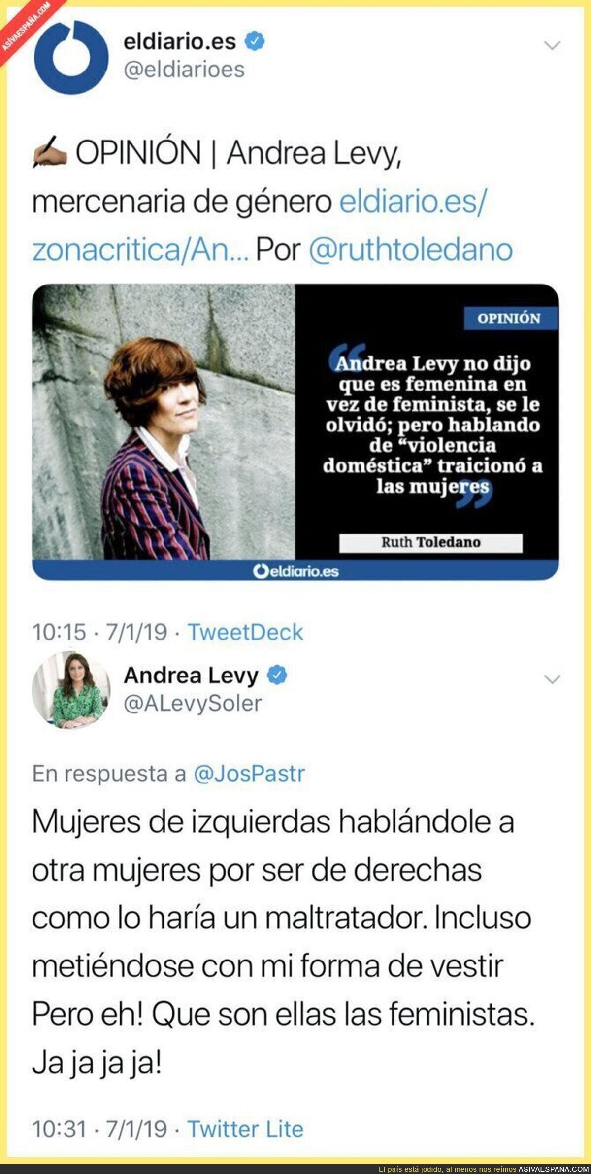 Andrea Levy respondiendo a feministas de izquierdas