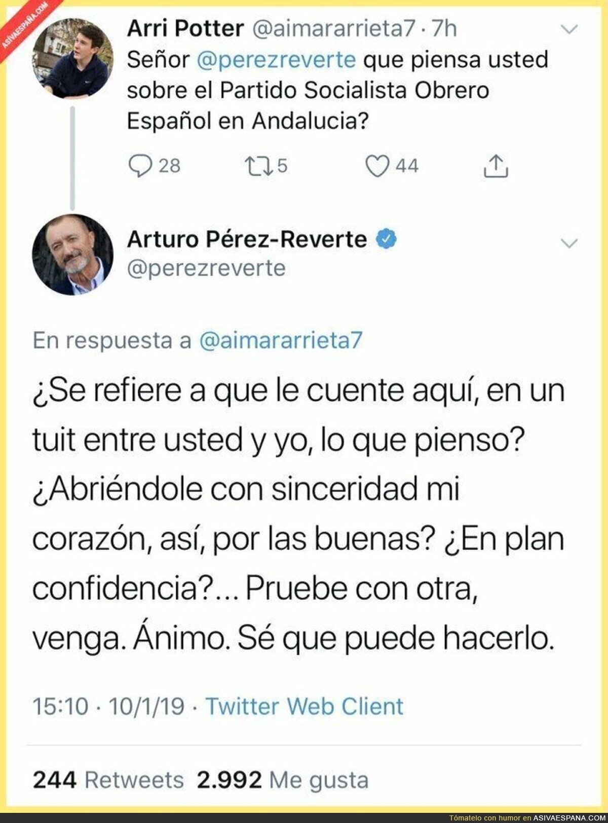 Arturo Pérez-Reverte no es alguien que hable así por así fácilmente