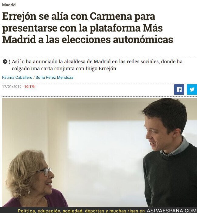 Manuela Carmena e Íñigo Errejón se alían al margen de Podemos