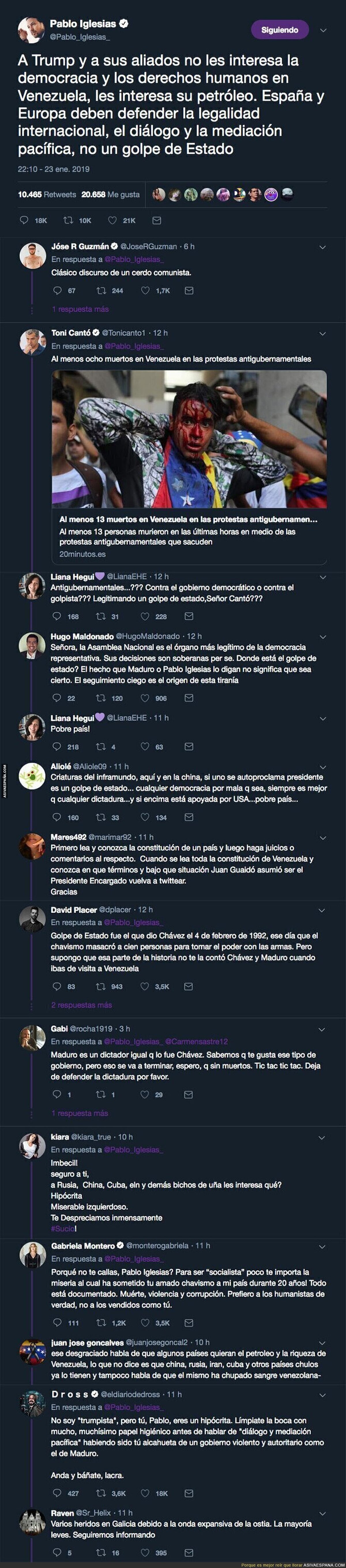 Pablo Iglesias denuncia un golpe de estado en Venezuela y todo Twitter se le echa encima