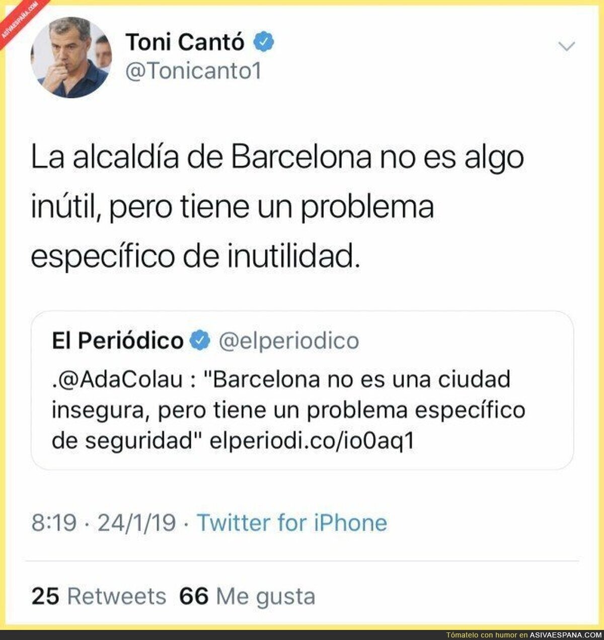 La inseguridad de Barcelona se llama Ada Colau