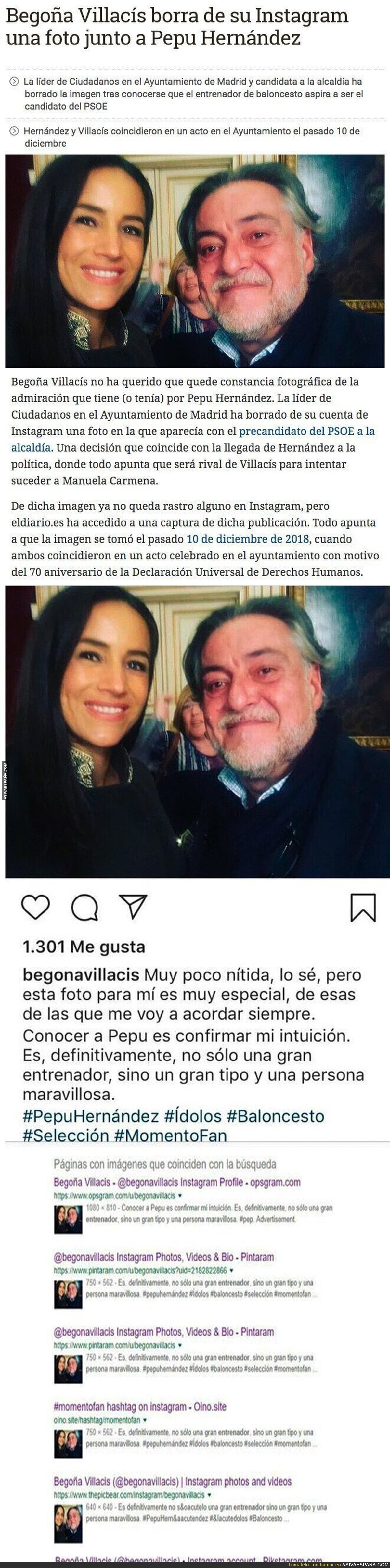 Muy feo lo que acaba de hacer Begoña Villacís con una foto que tenía subida con Pepu Hernández (candidato del PSOE al ayuntamiento de Madrid)