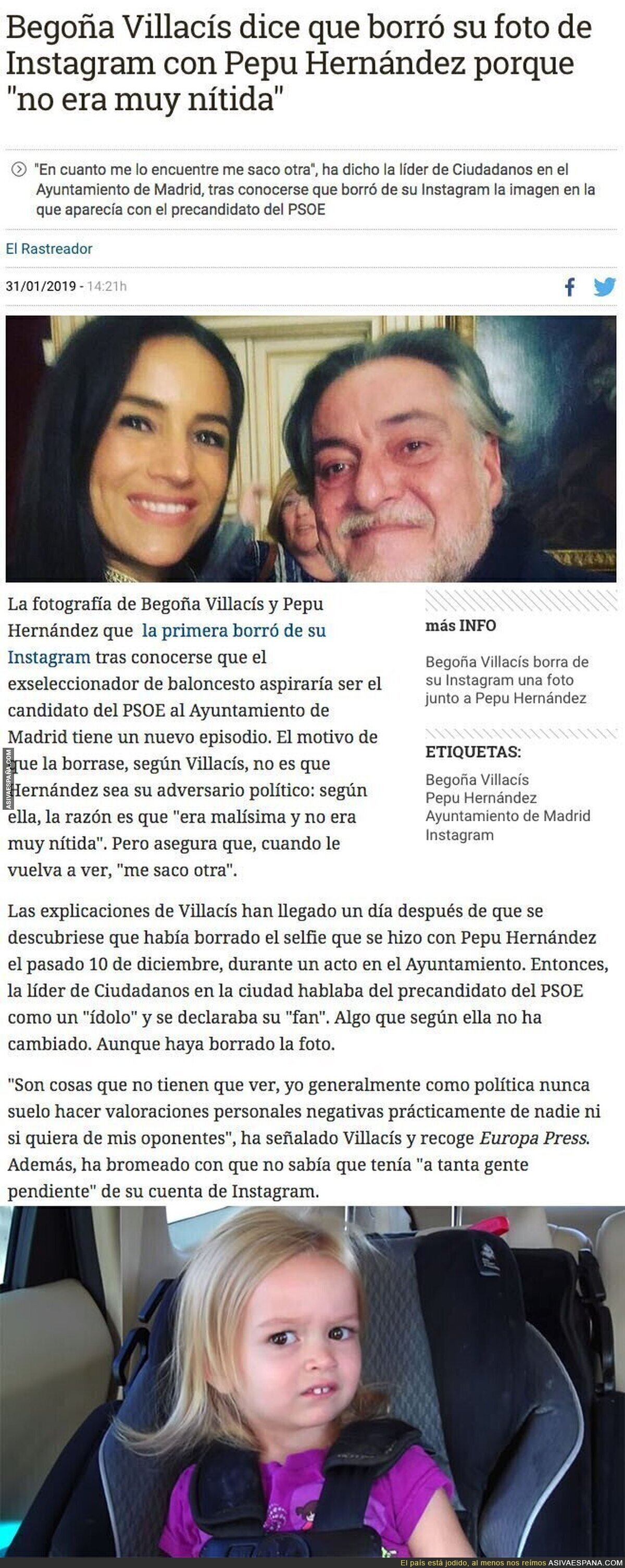 La lamentable excusa de Begoña Villacís tras borrar la foto que tenía en Instagram con Pepu Hernández