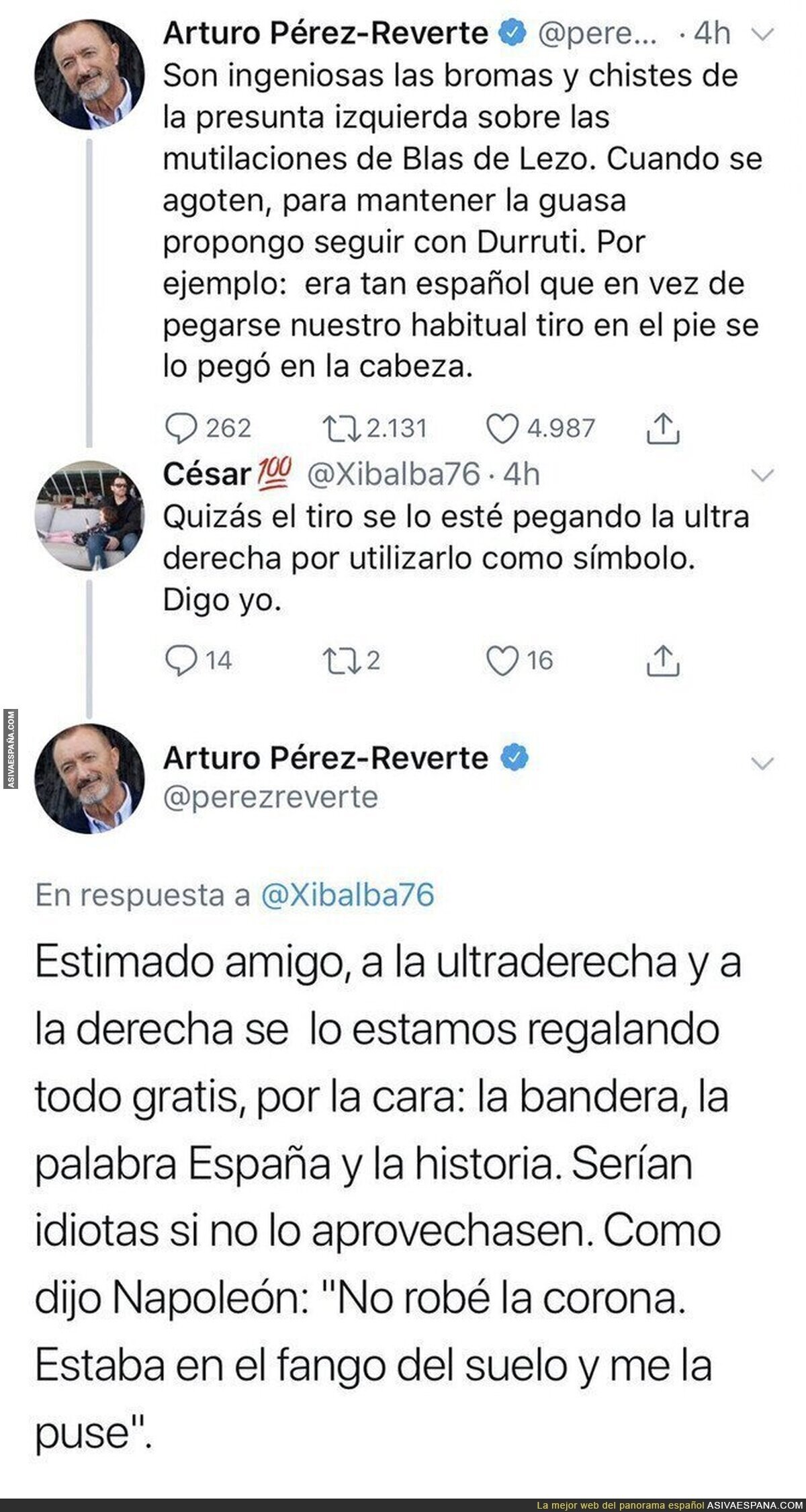 Arturo Pérez-Reverte carga contra la 'presunta izquierda' y las bromas a Blas de Lezo y le pega una respuestaza a un tuitero