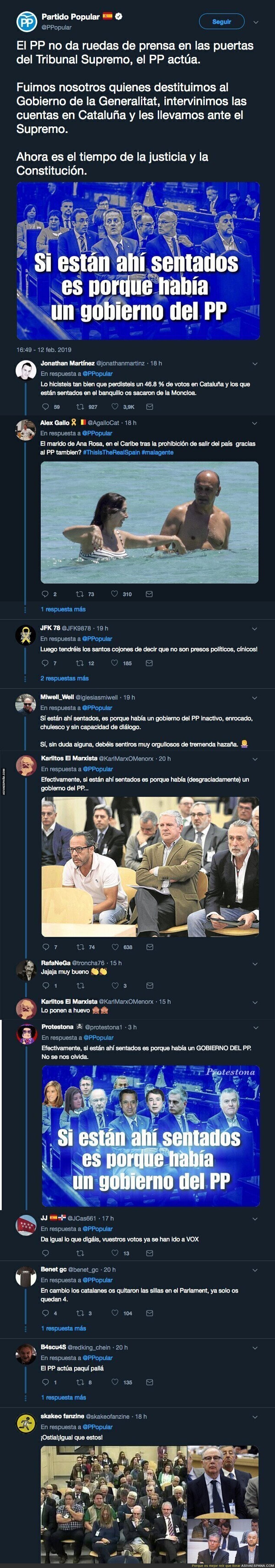 El Partido Popular y su polémico tuit sobre los presos políticos catalanes y evidenciando la falta de separación de poderes