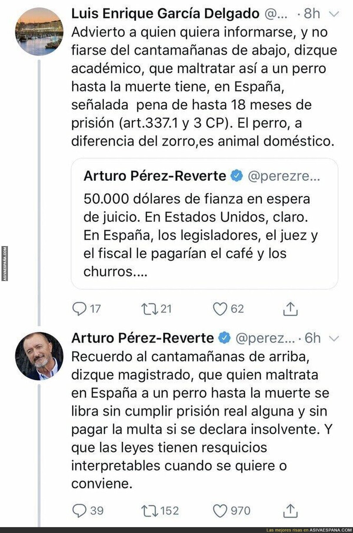 Arturo Pérez-Reverte repartiendo h*stias con el maltrato animal y las penas que se imponen