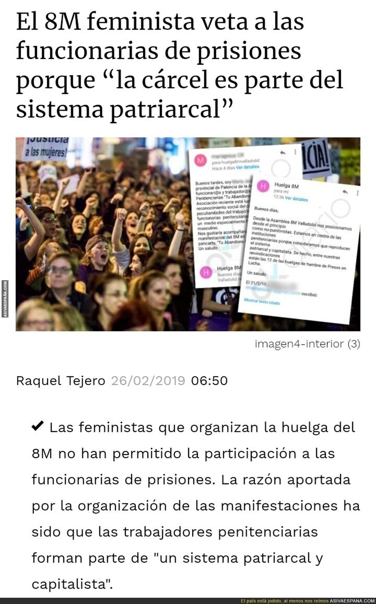 Las "feministas" del 8M dicen que las funcionarias de prisiones no son feministas