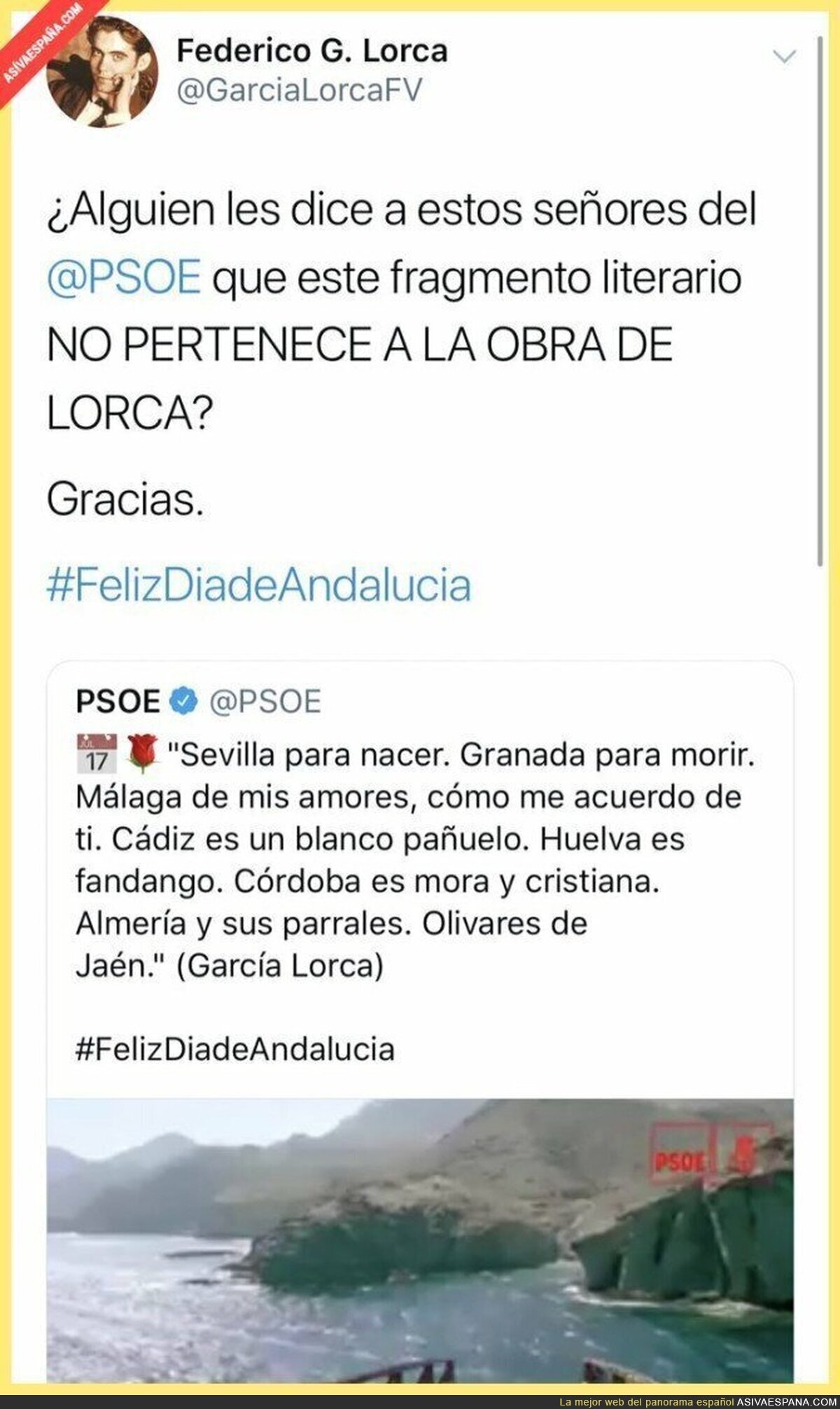Boom: Una cuenta sobre Lorca desmintiendo al PSOE sobre una falsa cita a Lorca