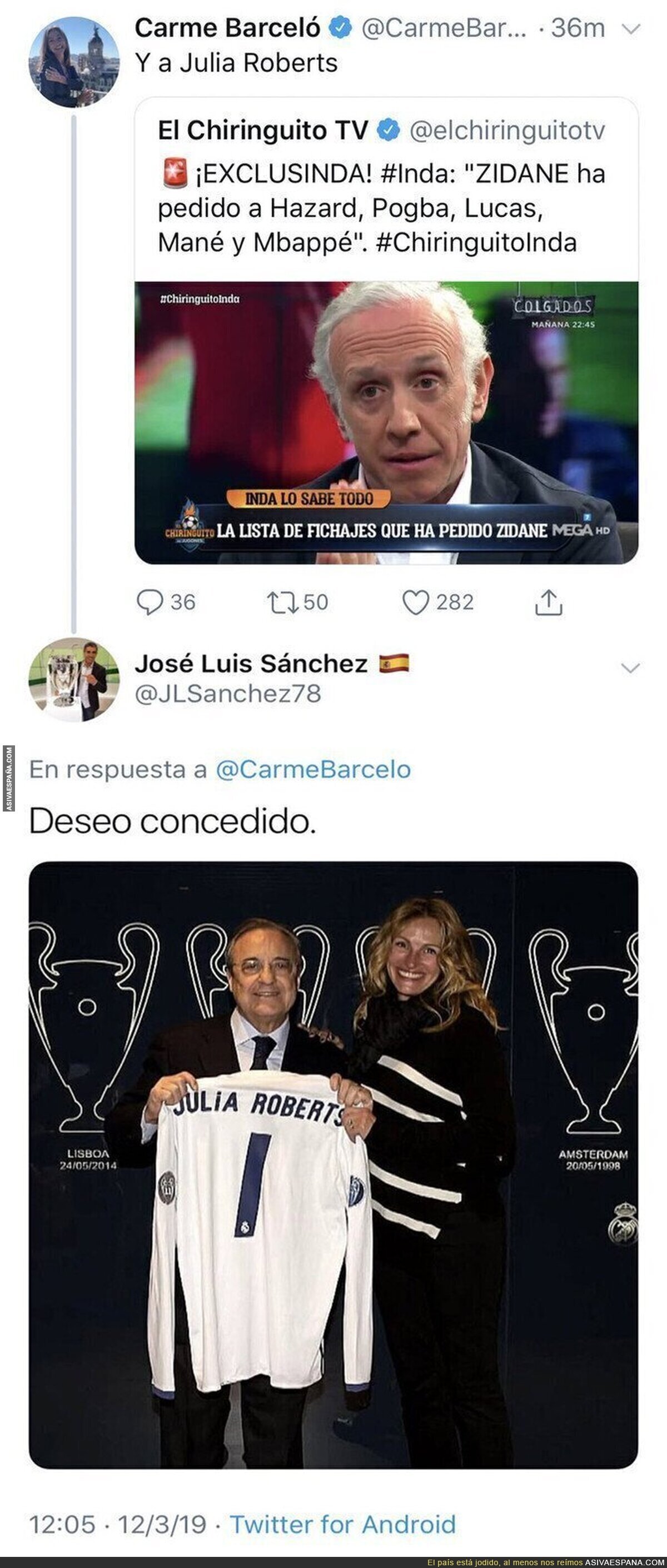 Carme Barceló intenta reírse de José Luis Sánchez por los fichajes de Zidane y se lleva una respuesta inesperada
