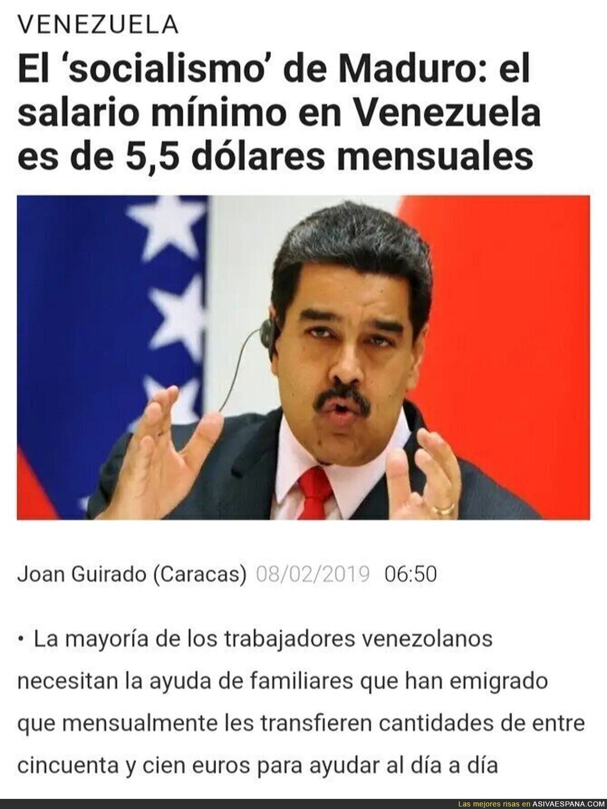 El paraíso socialista de Venezuela tiene un SMI de 5 dólares