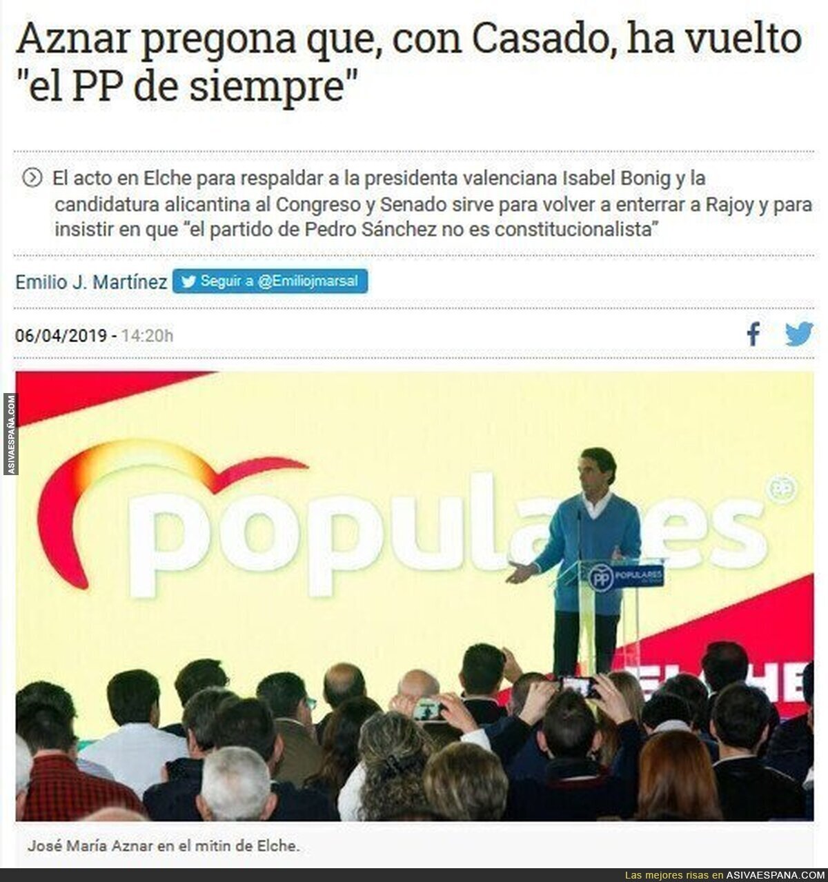 Aznar reconoce que siguen siendo la misma cosa corrupta