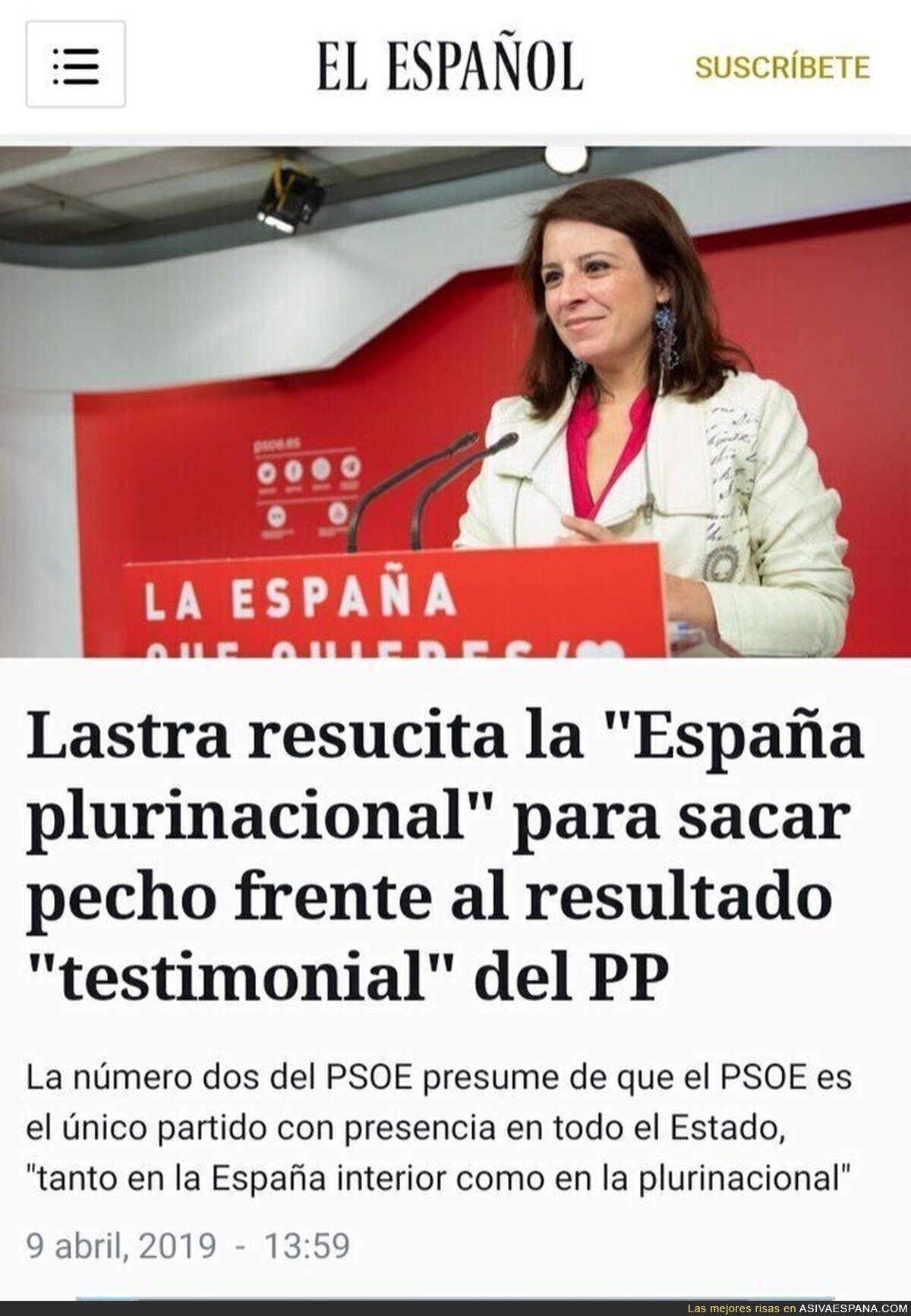 Adriana Lastre distingue entre la "España interior" y la "España plurinacional", en vez de la periférica