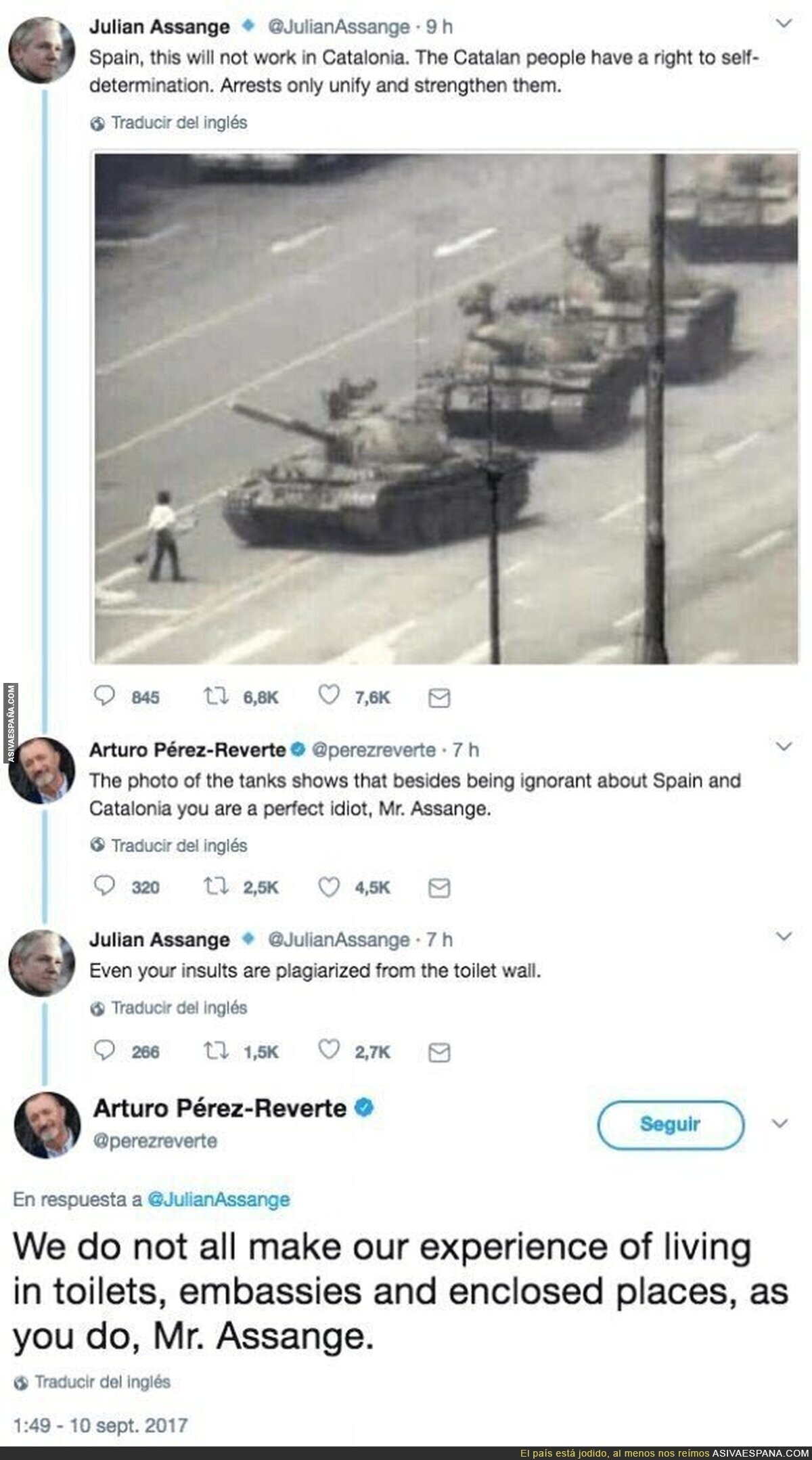 Imposible olvidar esta respuestaza de Arturo Pérez-Reverte a Julian Assange durante el 'procés'