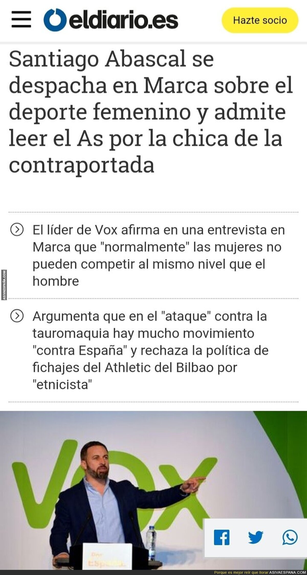 Santiago Abascal y su afición por leer el AS