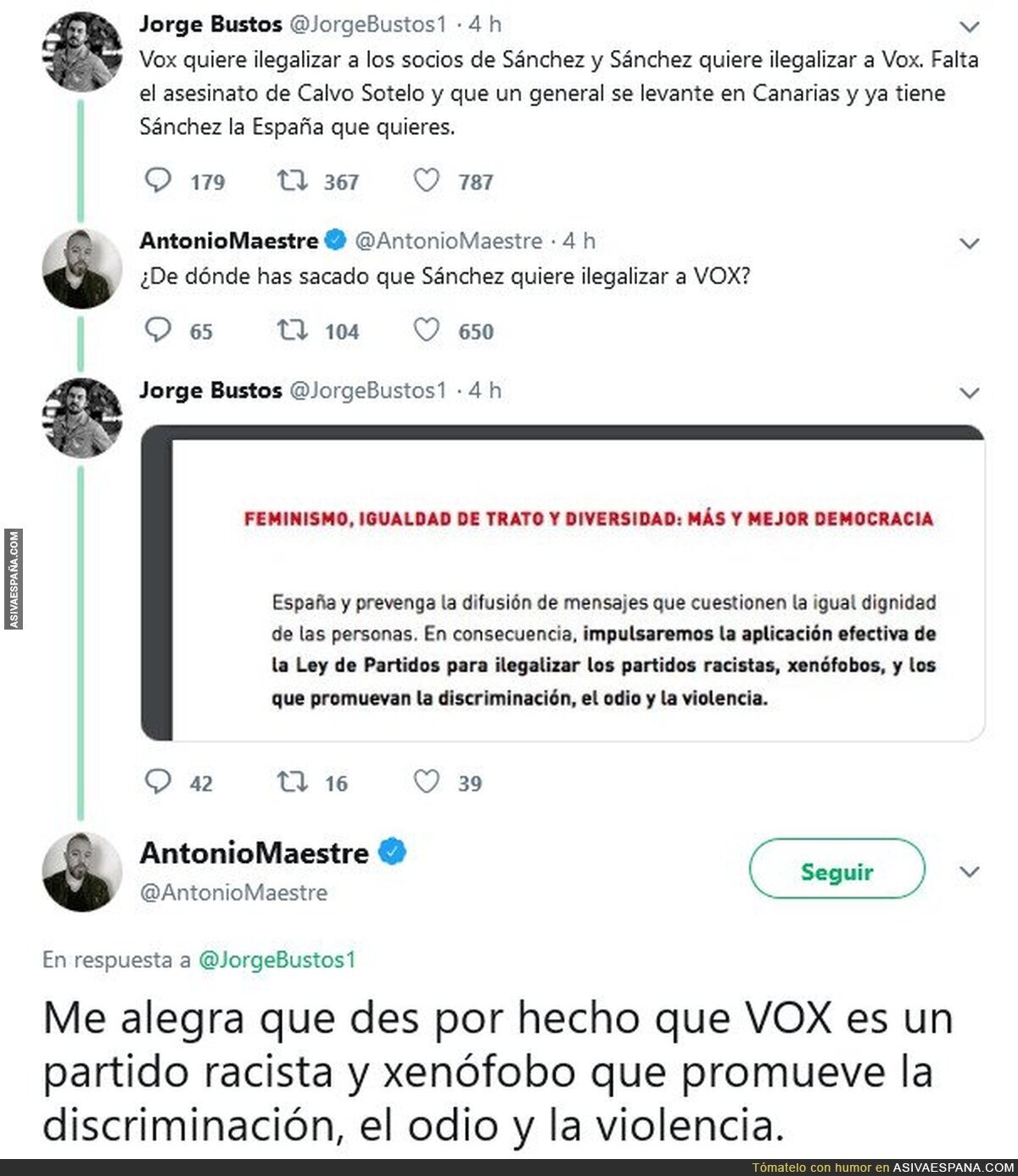 Jorge Bustos dice que VOX es un partido racista y xenófobo que promueve la discriminación, el odio y la violencia