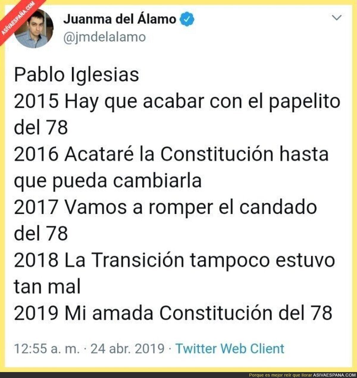 Cronología de la conversión constitucional de Pablo Iglesias