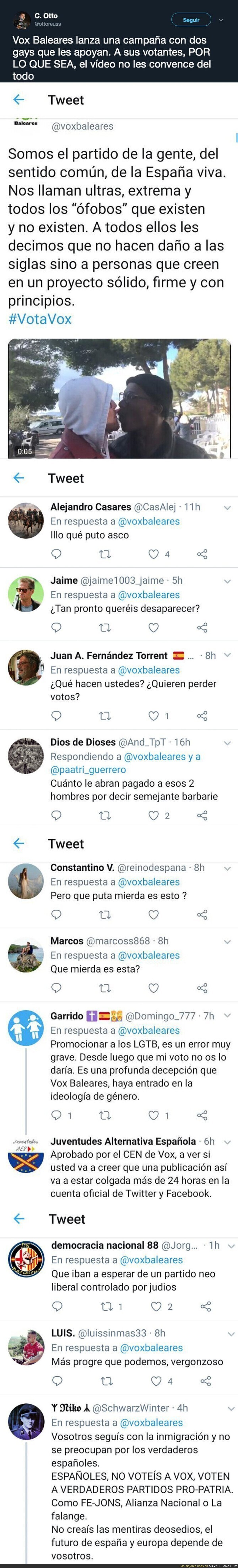 VOX Baleares lanza un vídeo de dos homosexuales besándose y apoyándoles y todos sus votantes no tardan en responder de forma negativa