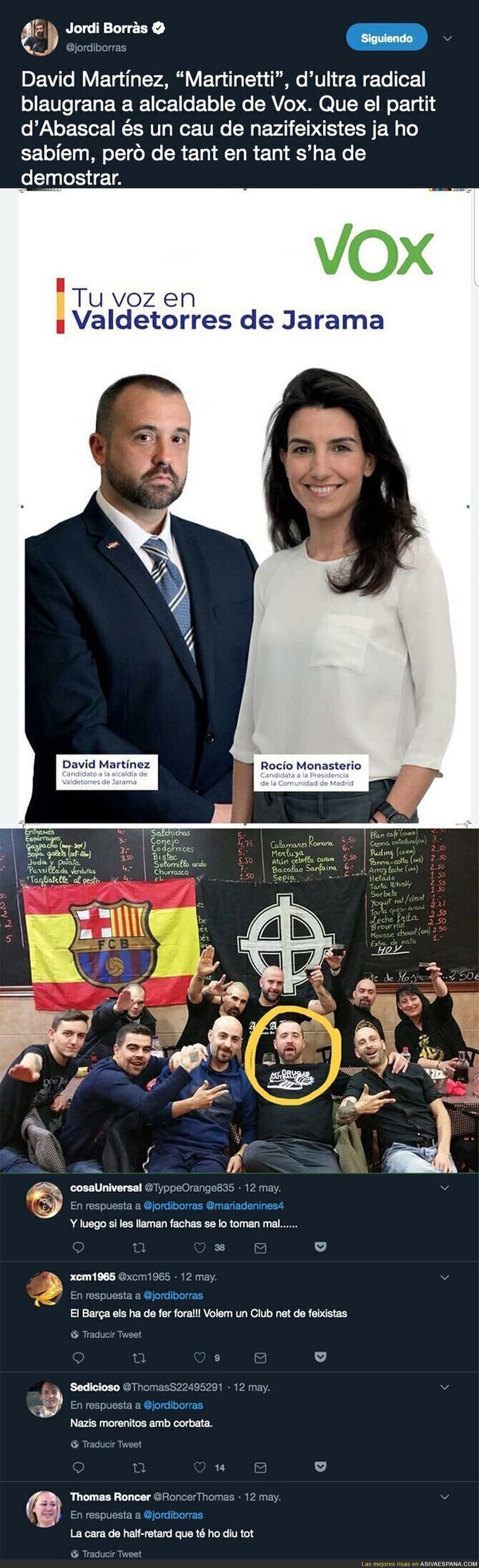 Encuentran un ultra del Barça como candidato a alcalde por VOX en Valdetorres de Jarama