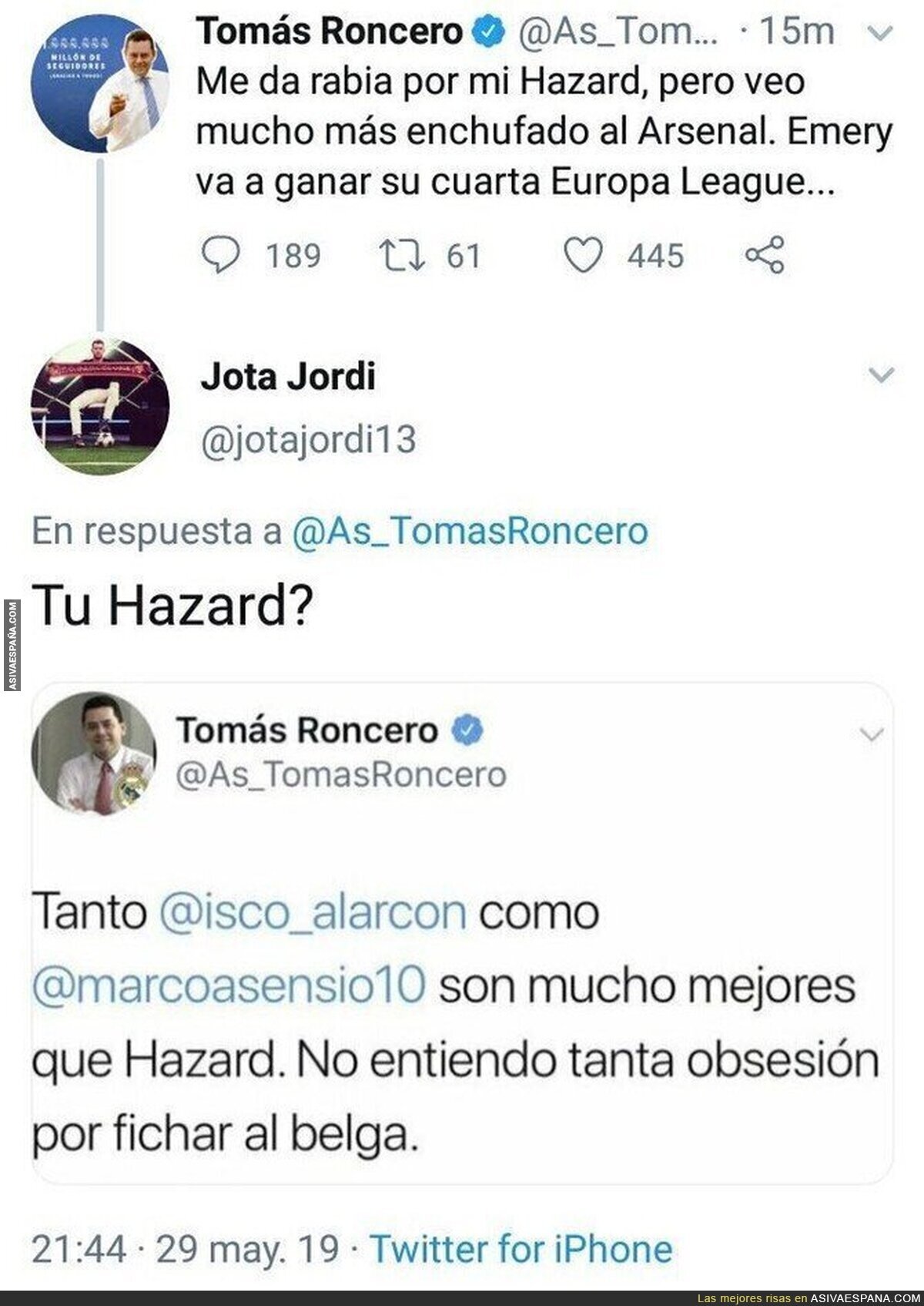 La poca memoria de Tomás Roncero con Hazard