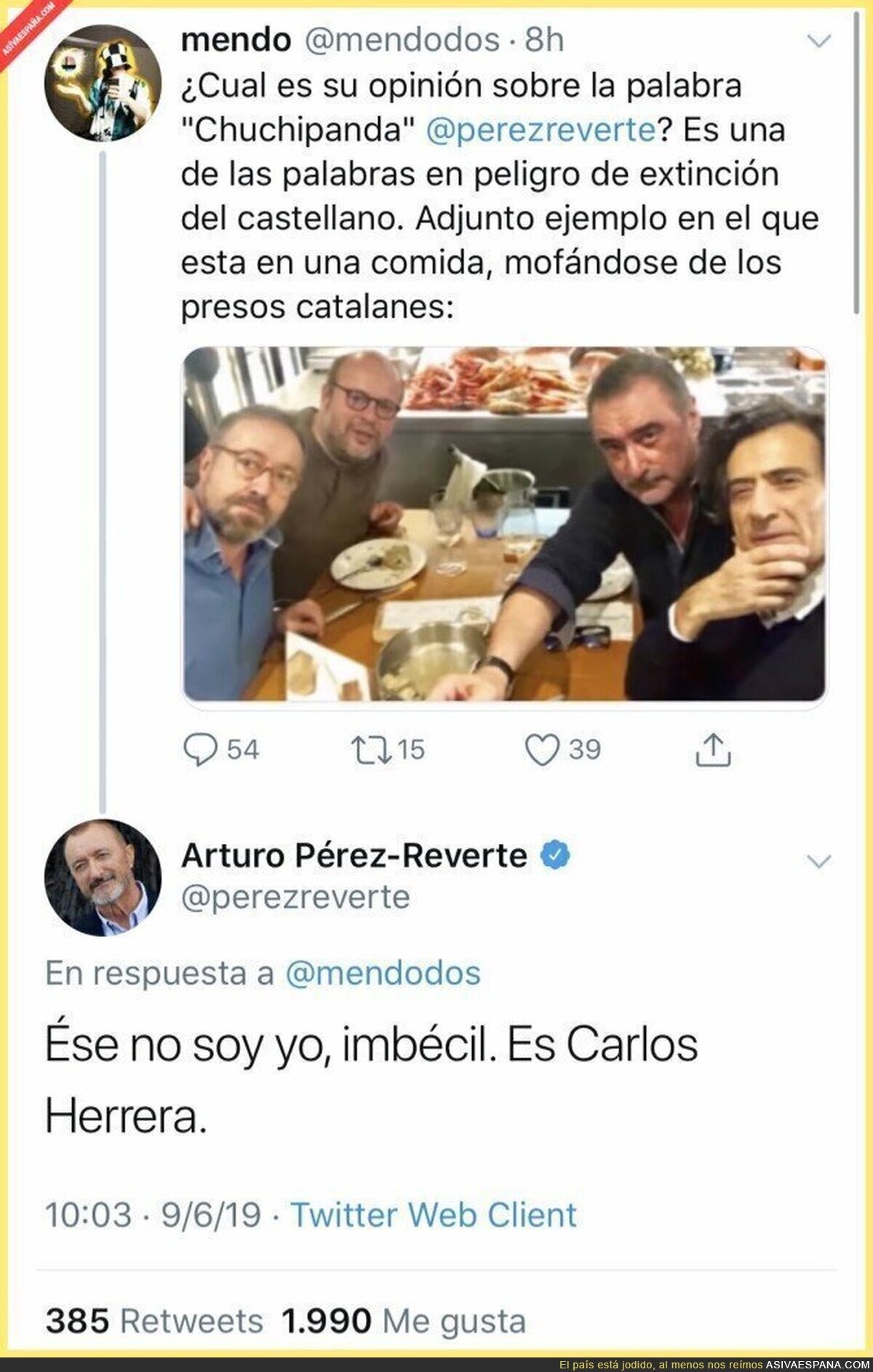 Arturo Pérez-Reverte le calla la boca a quien le confunde con Carlos Herrera de la mejor forma