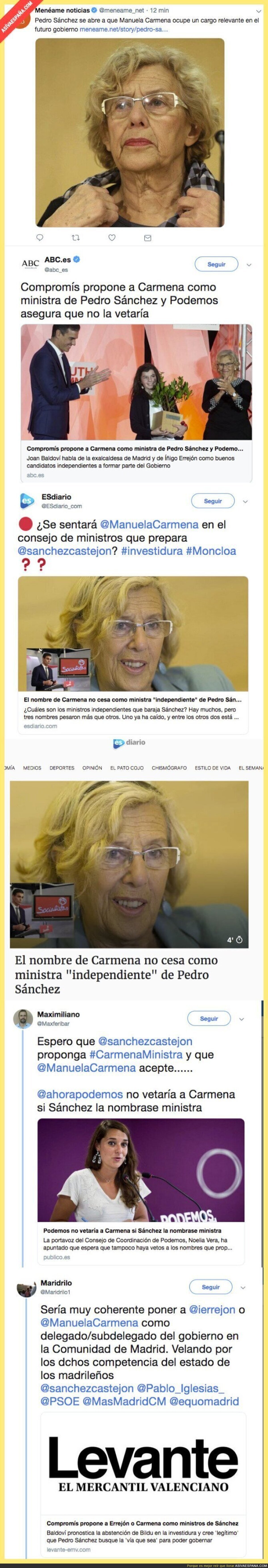 Varios medios apuntan a que Carmena podría ser ministra de Pedro Sánchez