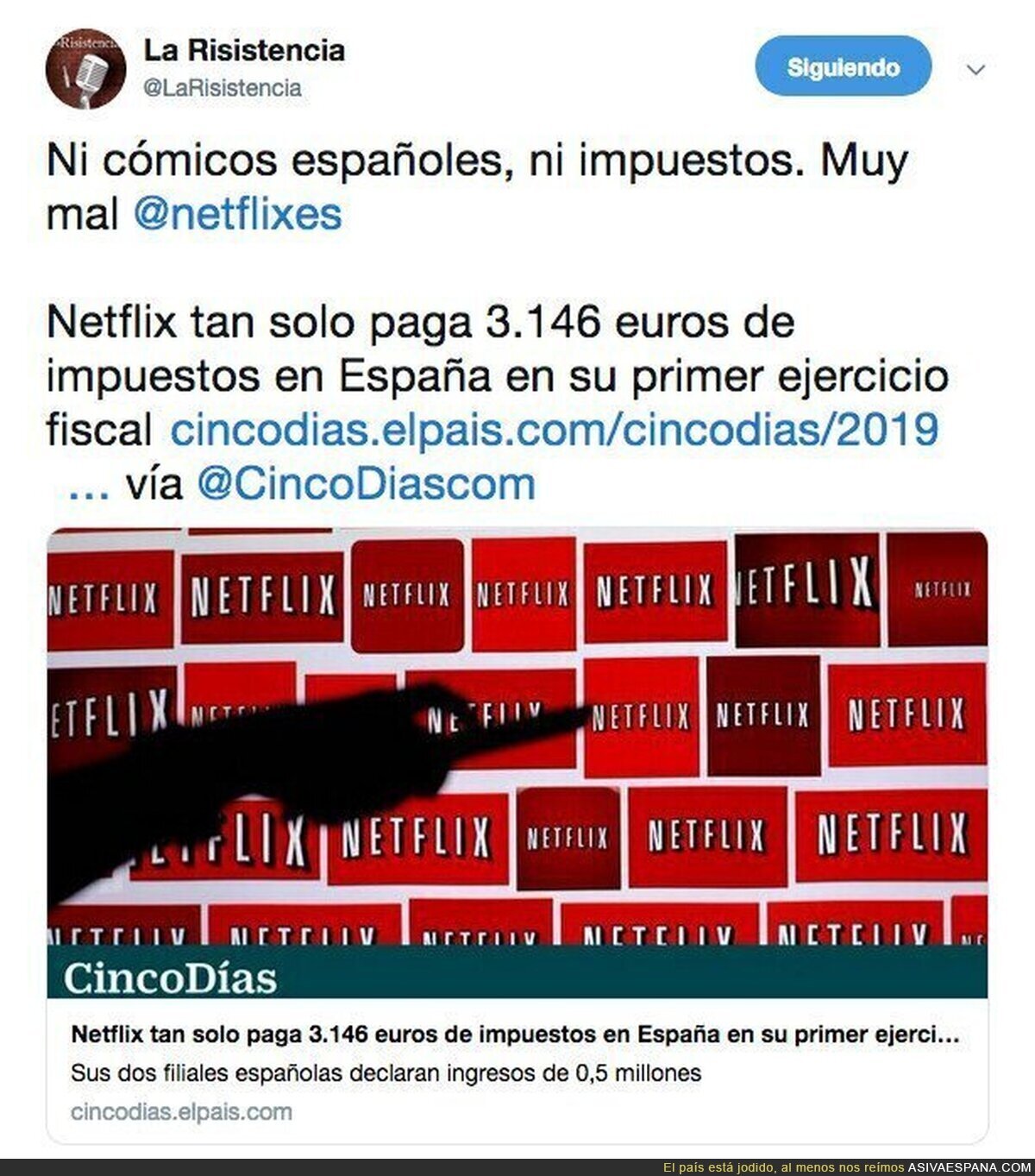 Netflix paga 3000 euros de impuestos en España...