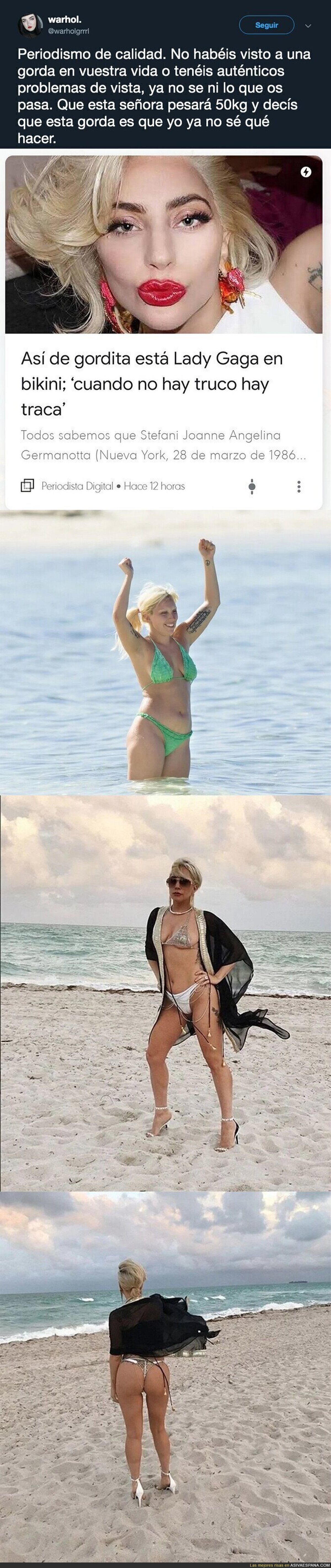Fuertes críticas a 'Periodista Digital' por llamar 'gordita' a Lady Gaga en estas fotos en bikini