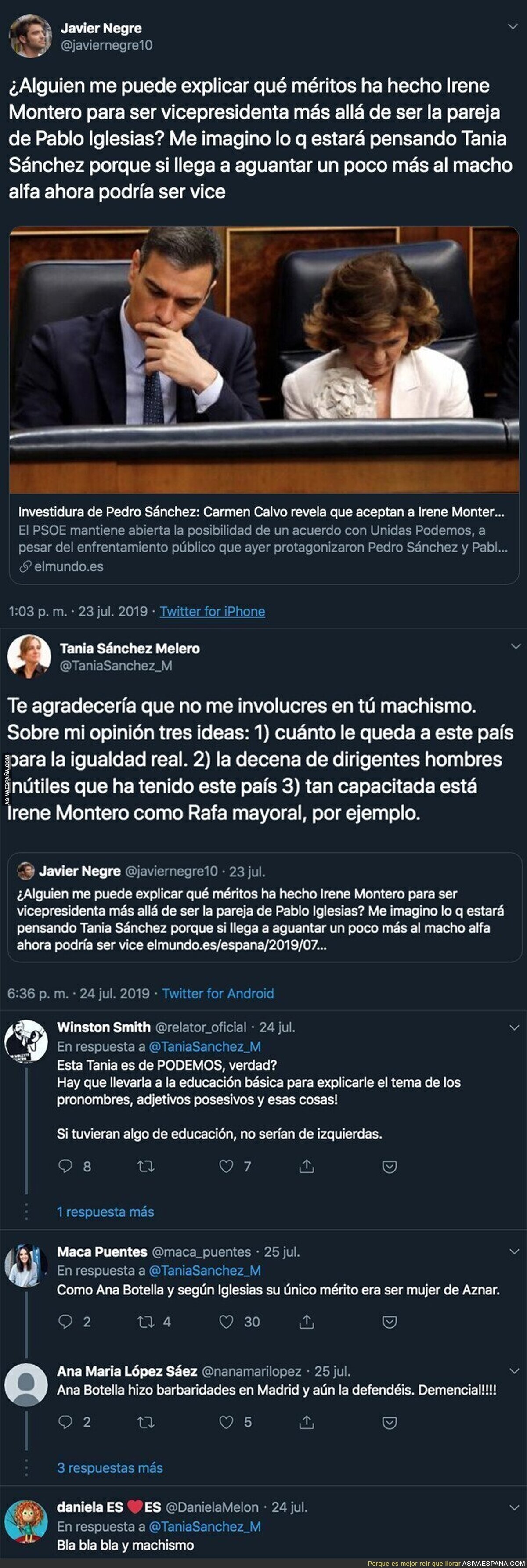 El periodista Javier Negre carga contra Irene Montero al querer ser vicepresidenta y Tania Sánchez le pega un ZASCA monumental