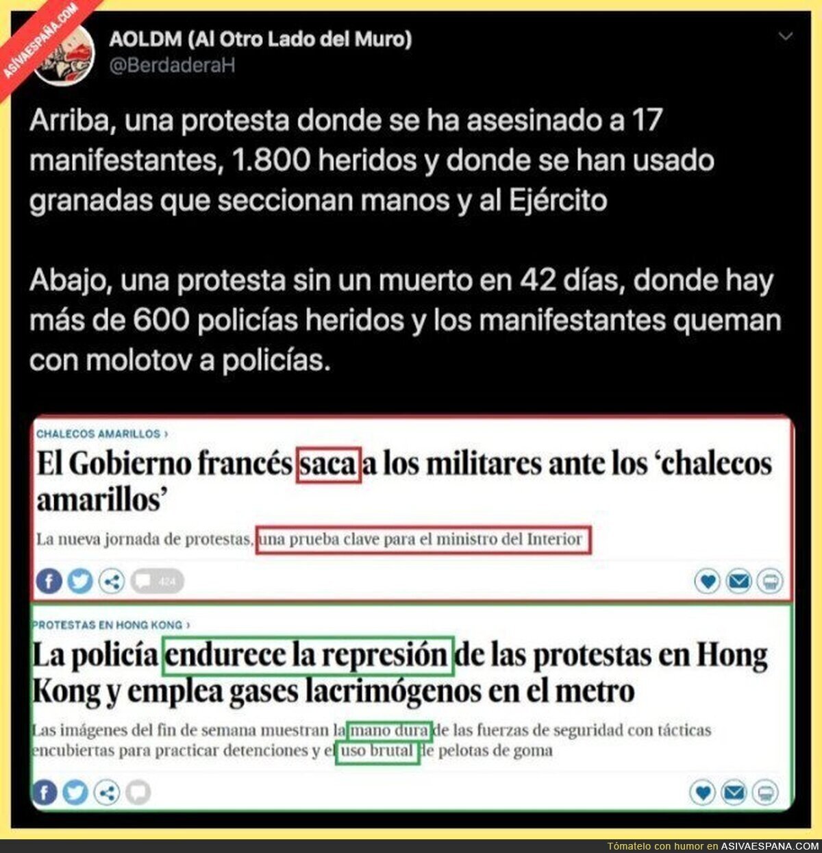 El doble rasero de El País con según que manifestantes