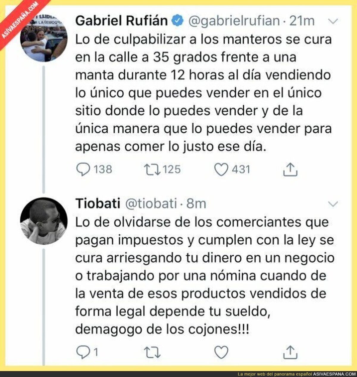 Un buen revés a Gabriel Rufián por el tema de los manteros en Barcelona
