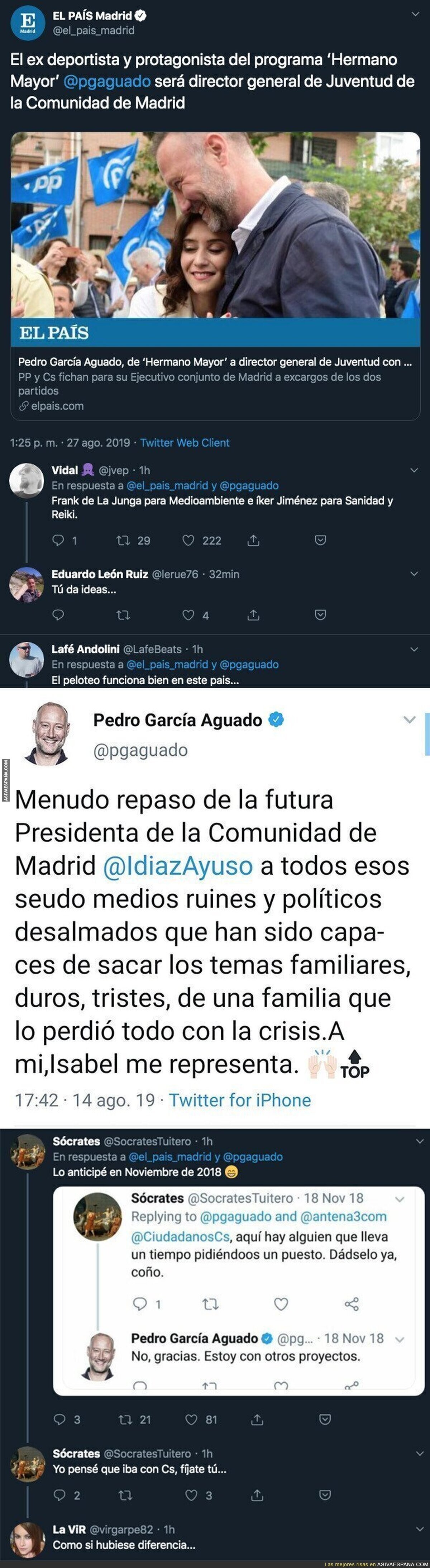 Pedro García Aguado logra un puesto en la Comunidad de Madrid tras pelotear a todo el PP