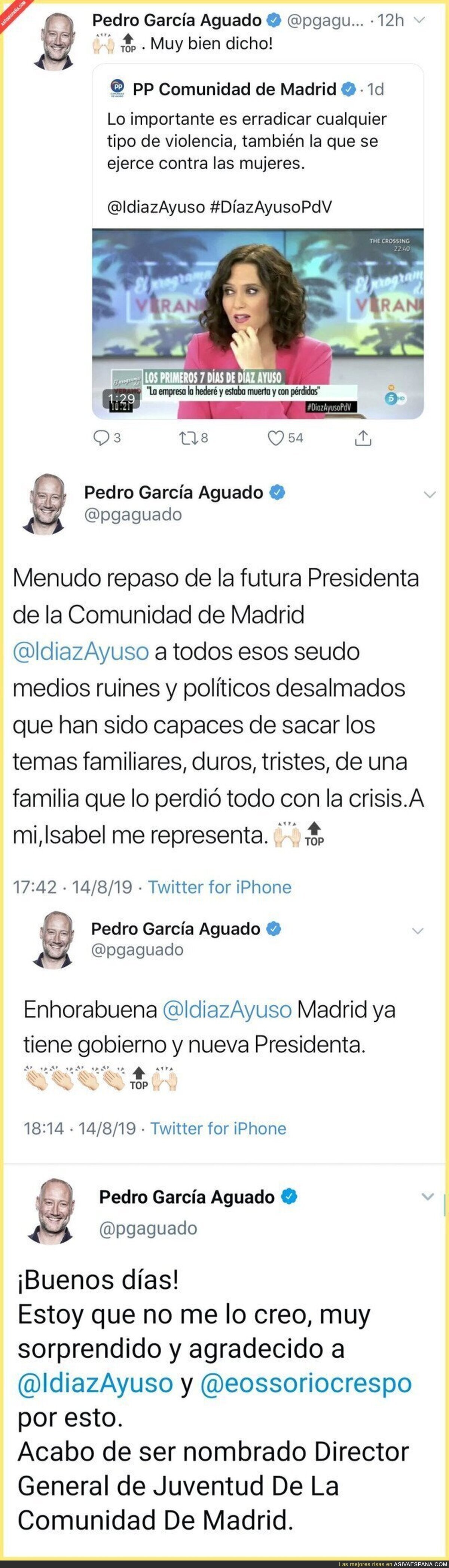 Pedro García Aguado ganándose un trabajo sin mucho esfuerzo en pocos tuits