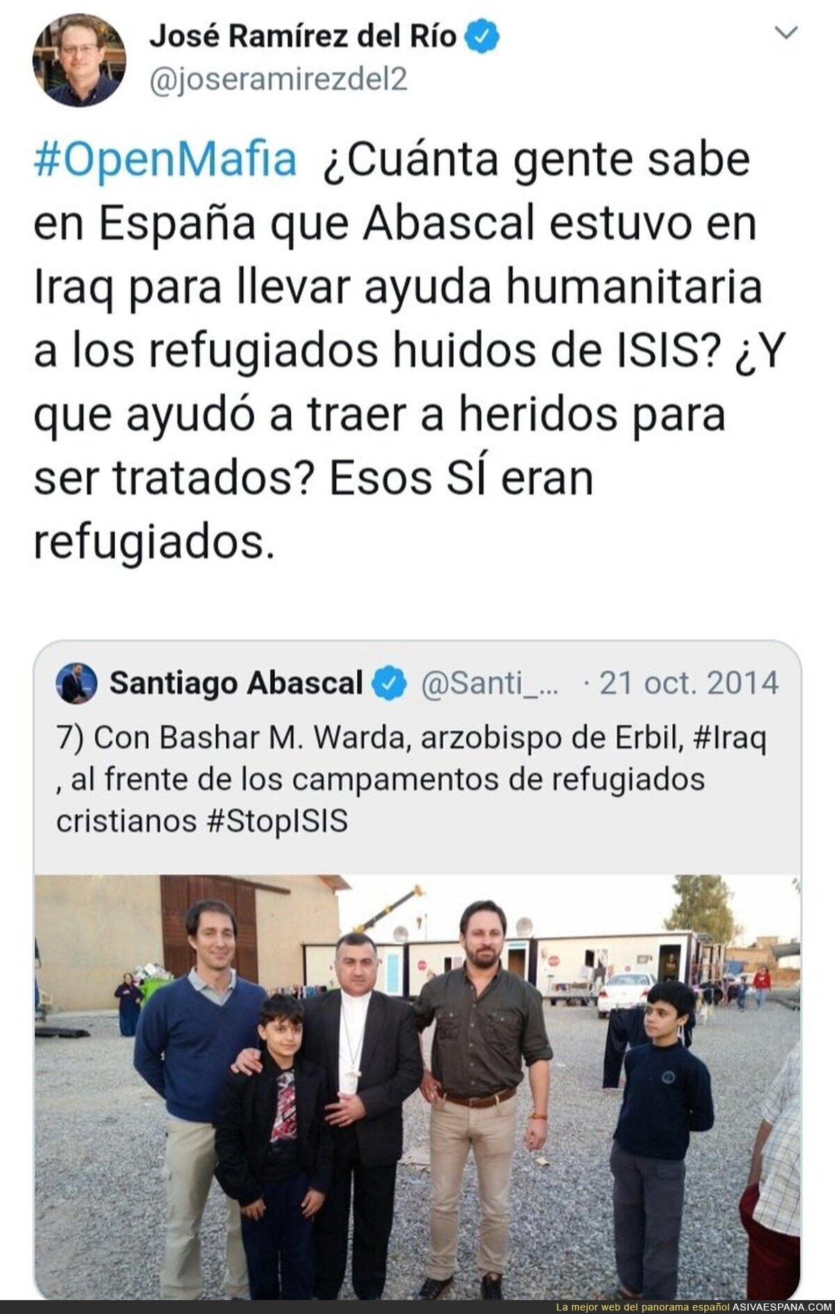 Santiago Abascal estuvo en Iraq para llevar ayuda humanitaria