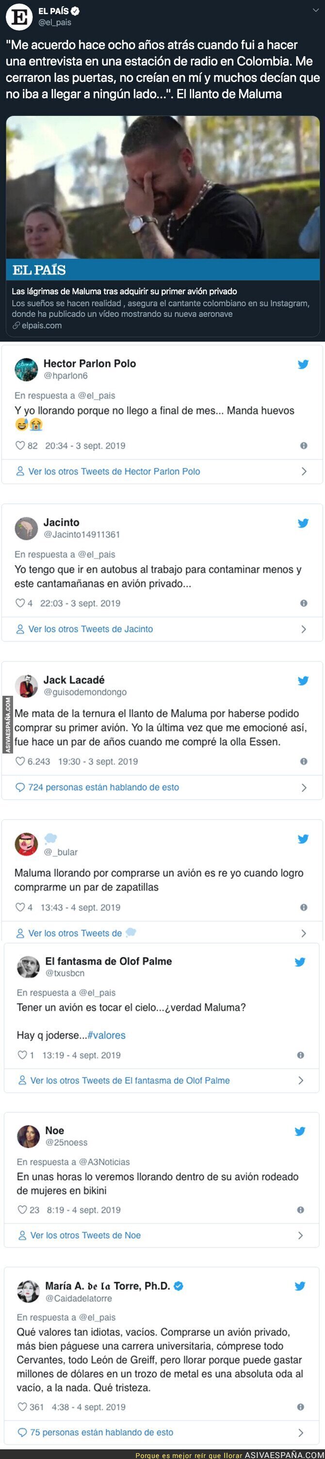 Fuertes críticas a Maluma tras emocionarse después de comprarse su primer avión privado