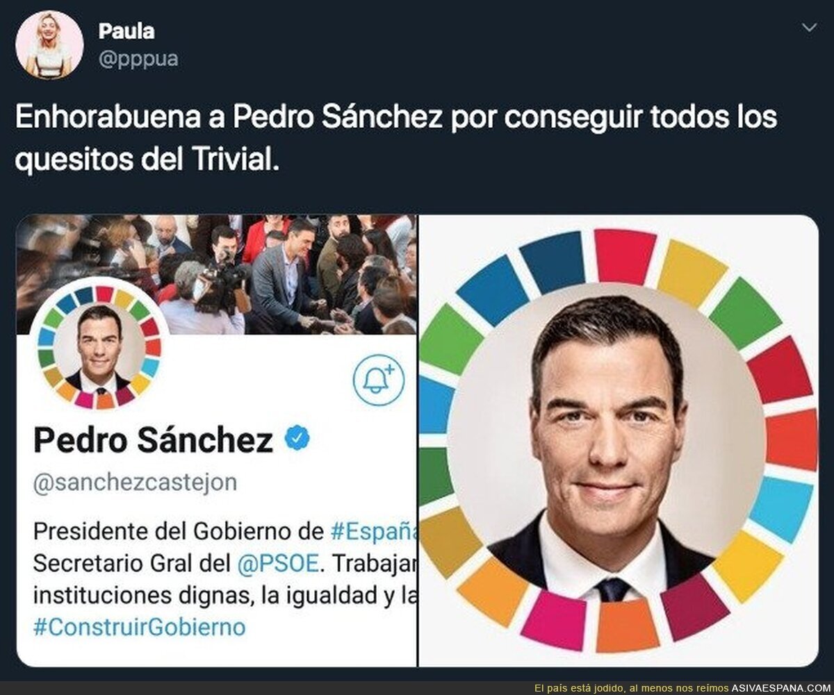 Pedro Sánchez se pone en el avatar los colores de todas las fuerzas políticas con las que no ha pactado