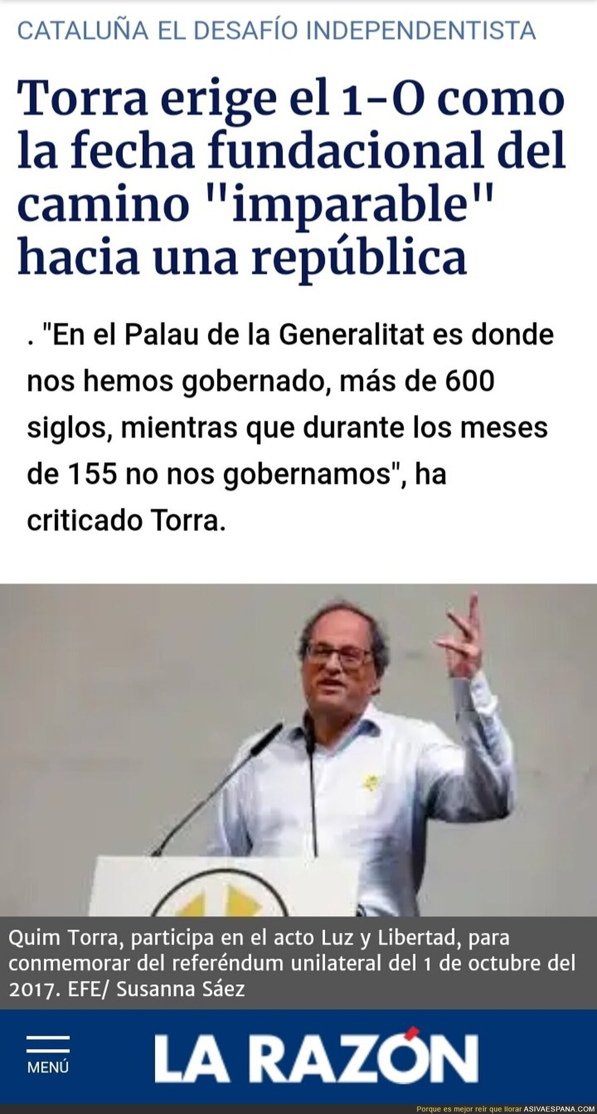 Torra se inventa que la Generalidad de Cataluña tiene "600 siglos"